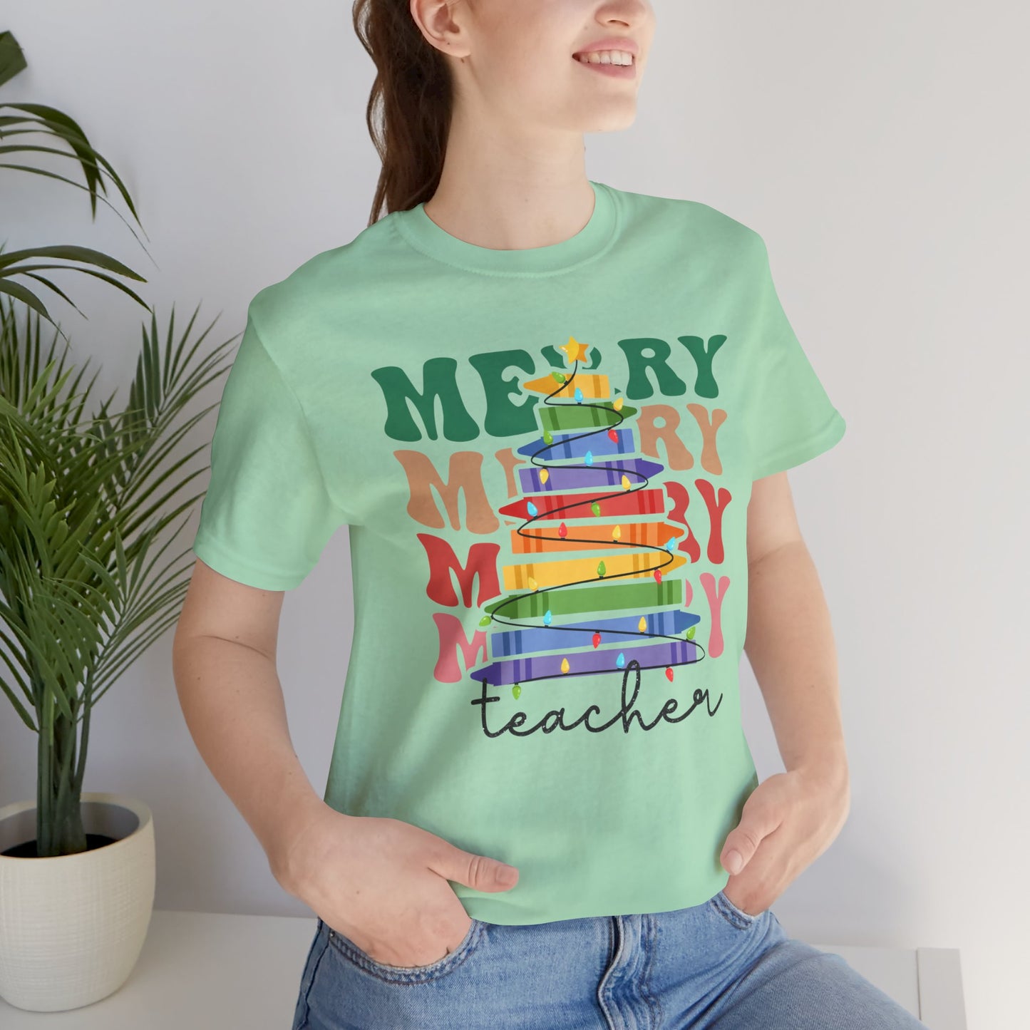 Merry Teacher Short Sleeve Tee - Festive Classroom Apparel