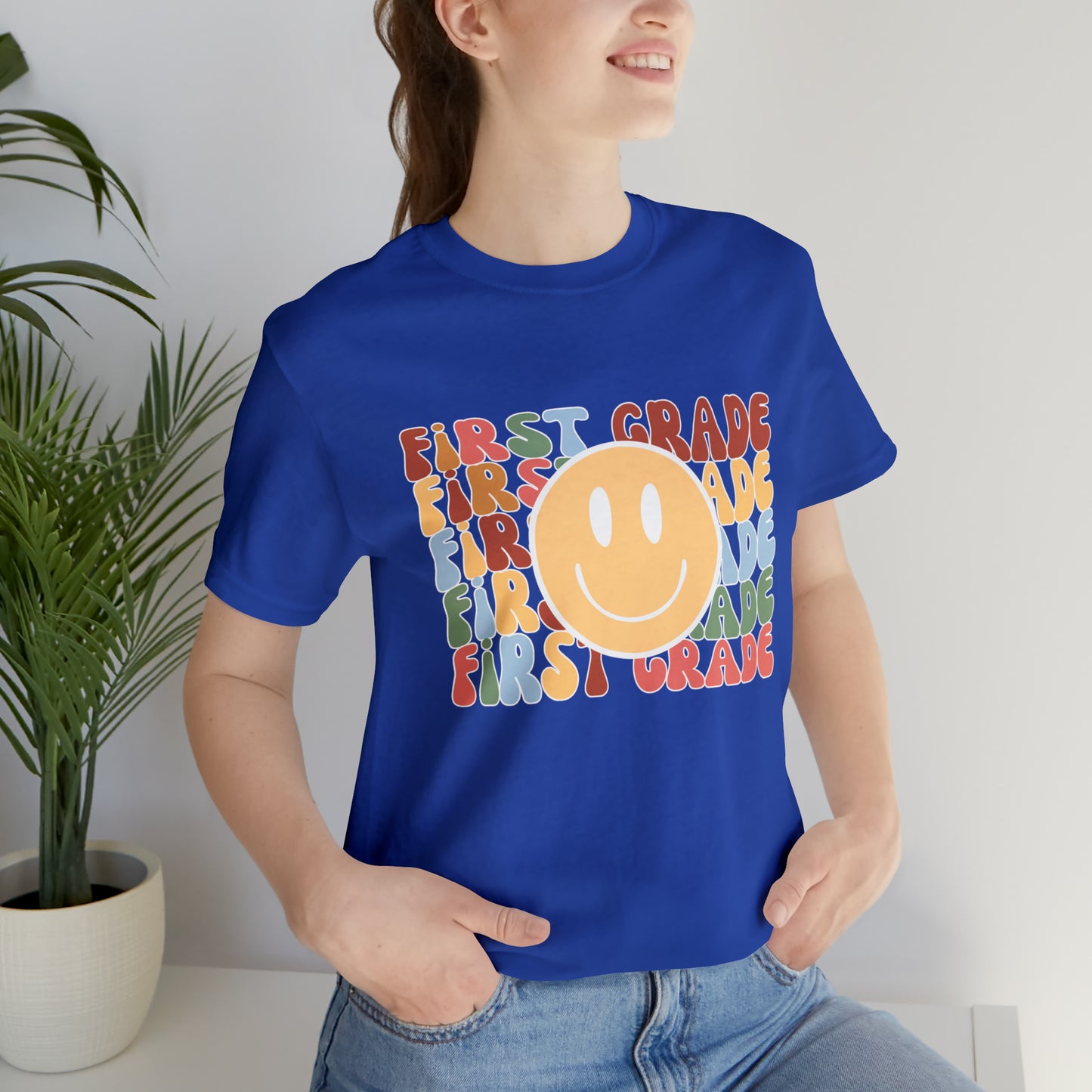 First Grade Smiley Retro Print Unisex Jersey Short Sleeve Tee