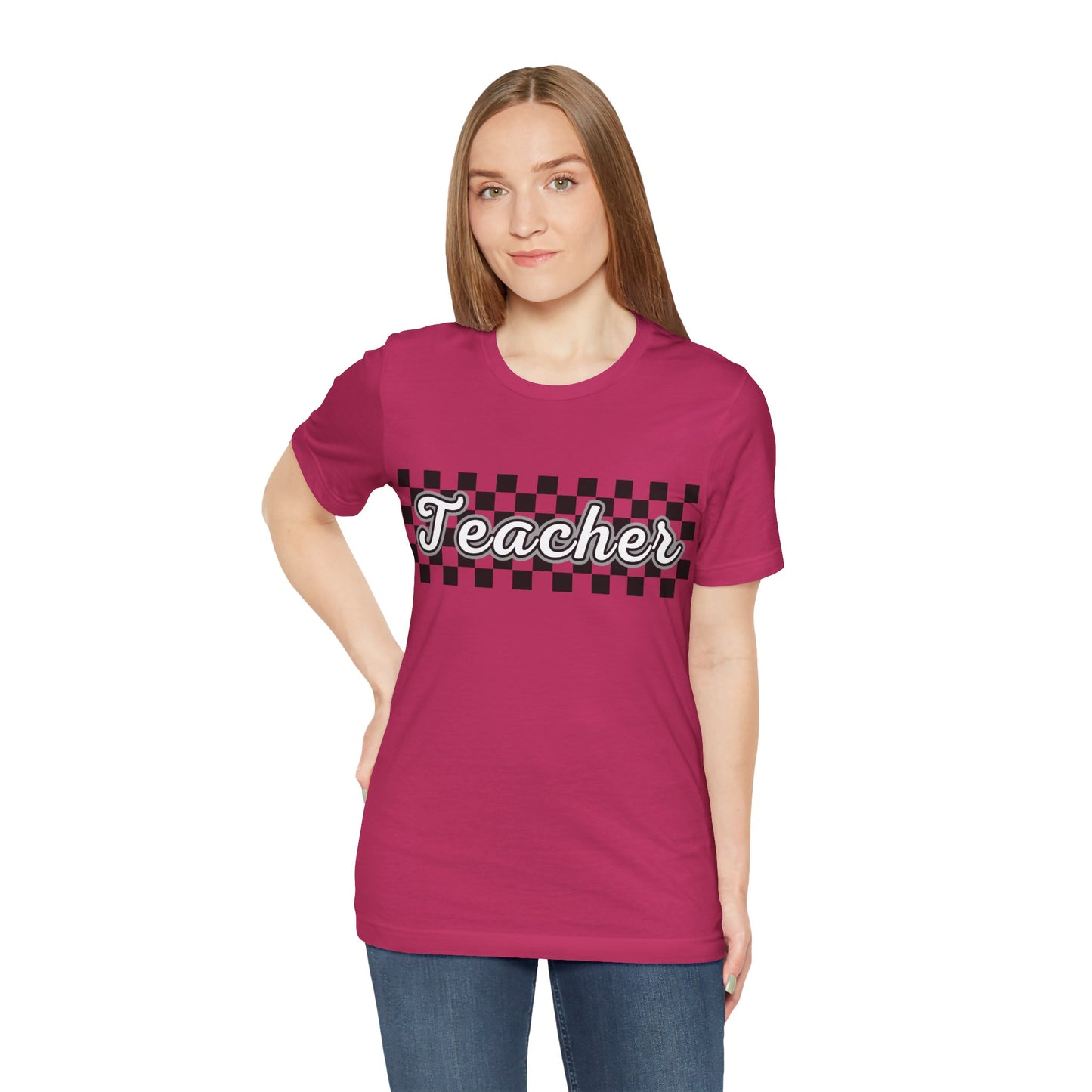 Checkered Teacher Cursive Tee