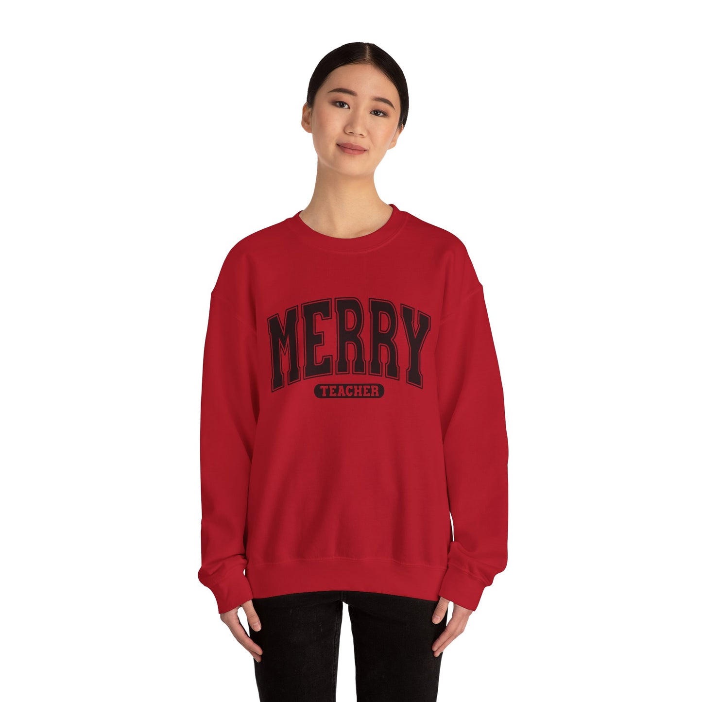 Merry Teacher Black Text Crewneck Sweatshirt