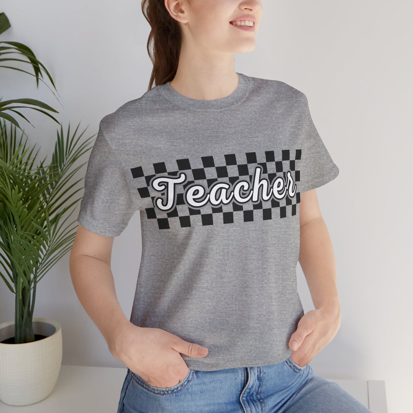 Checkered Teacher Cursive Tee