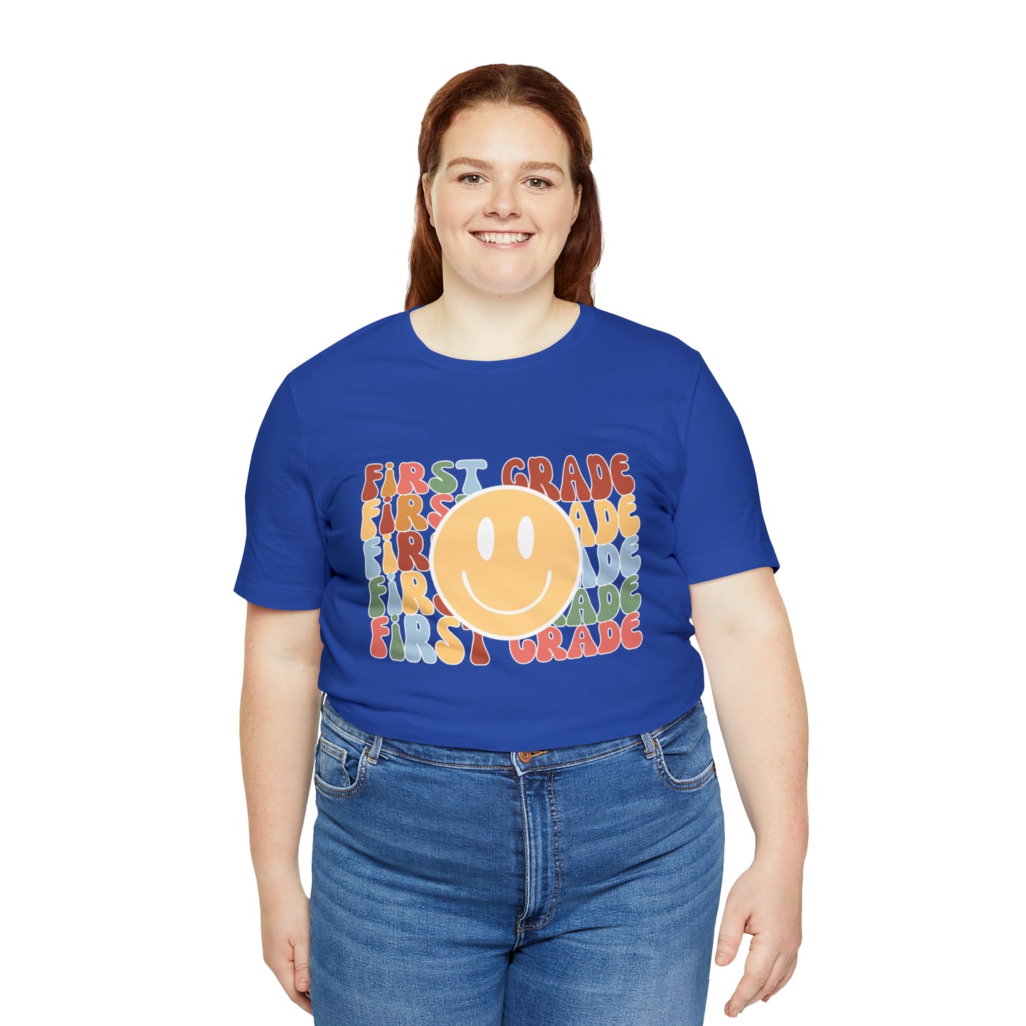 First Grade Smiley Retro Print Unisex Jersey Short Sleeve Tee