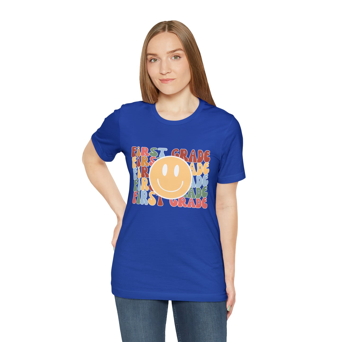 First Grade Smiley Retro Print Unisex Jersey Short Sleeve Tee