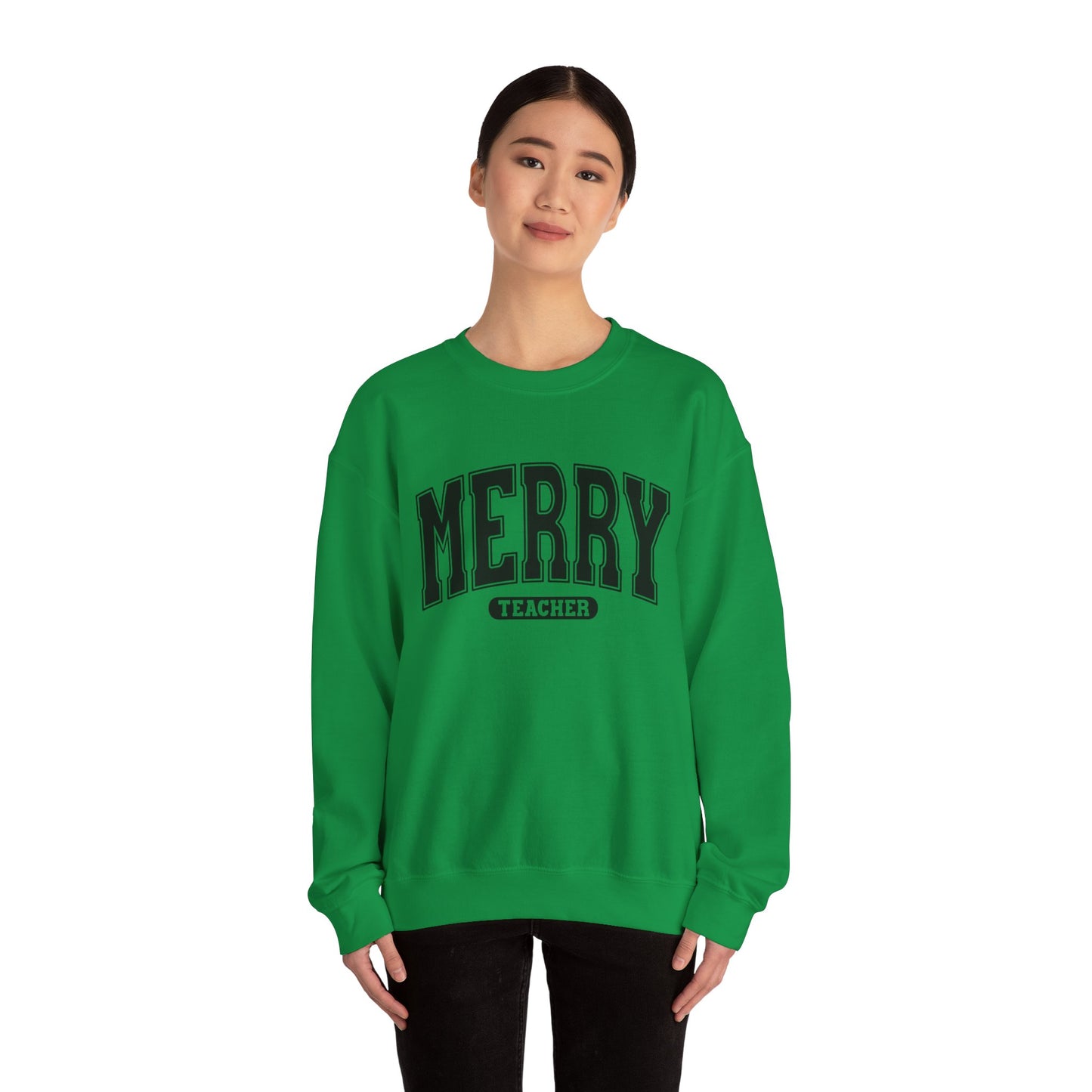 Merry Teacher Black Text Crewneck Sweatshirt