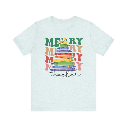 Merry Teacher Short Sleeve Tee - Festive Classroom Apparel