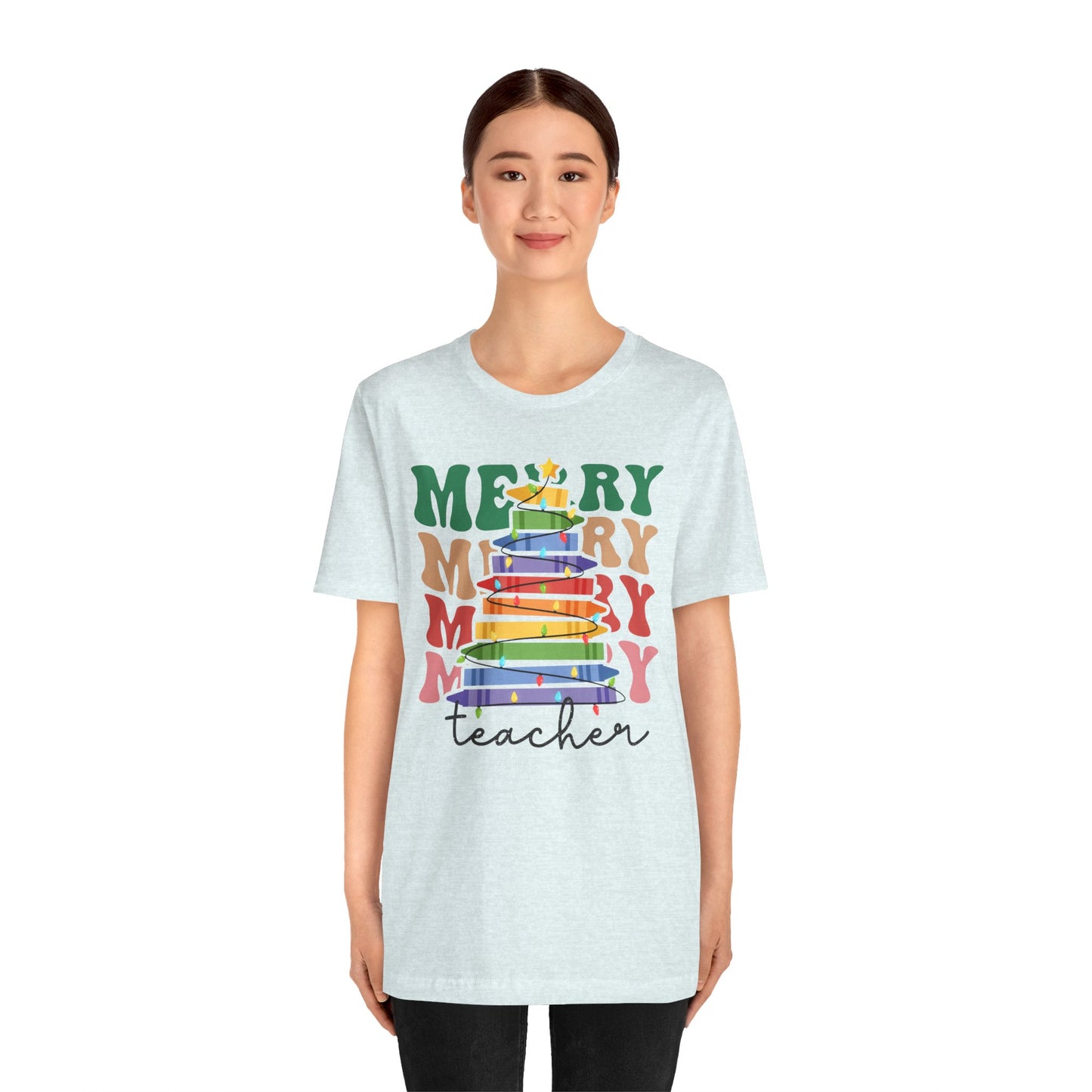 Merry Teacher Short Sleeve Tee - Festive Classroom Apparel