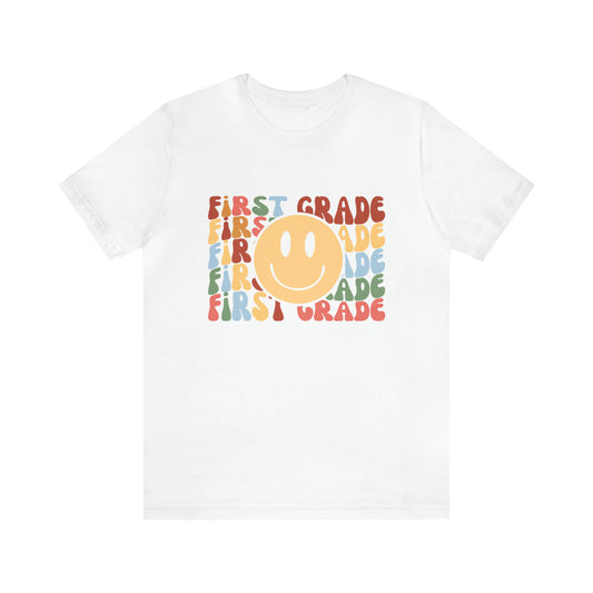 First Grade Smiley Retro Print Unisex Jersey Short Sleeve Tee