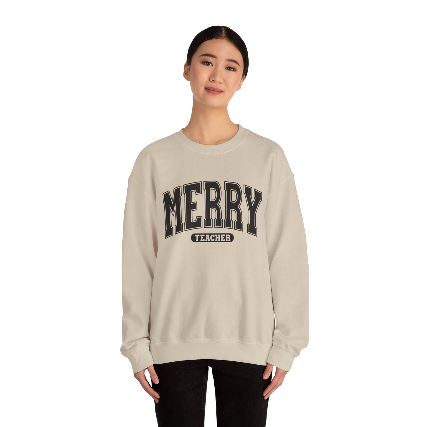 Merry Teacher Black Text Crewneck Sweatshirt