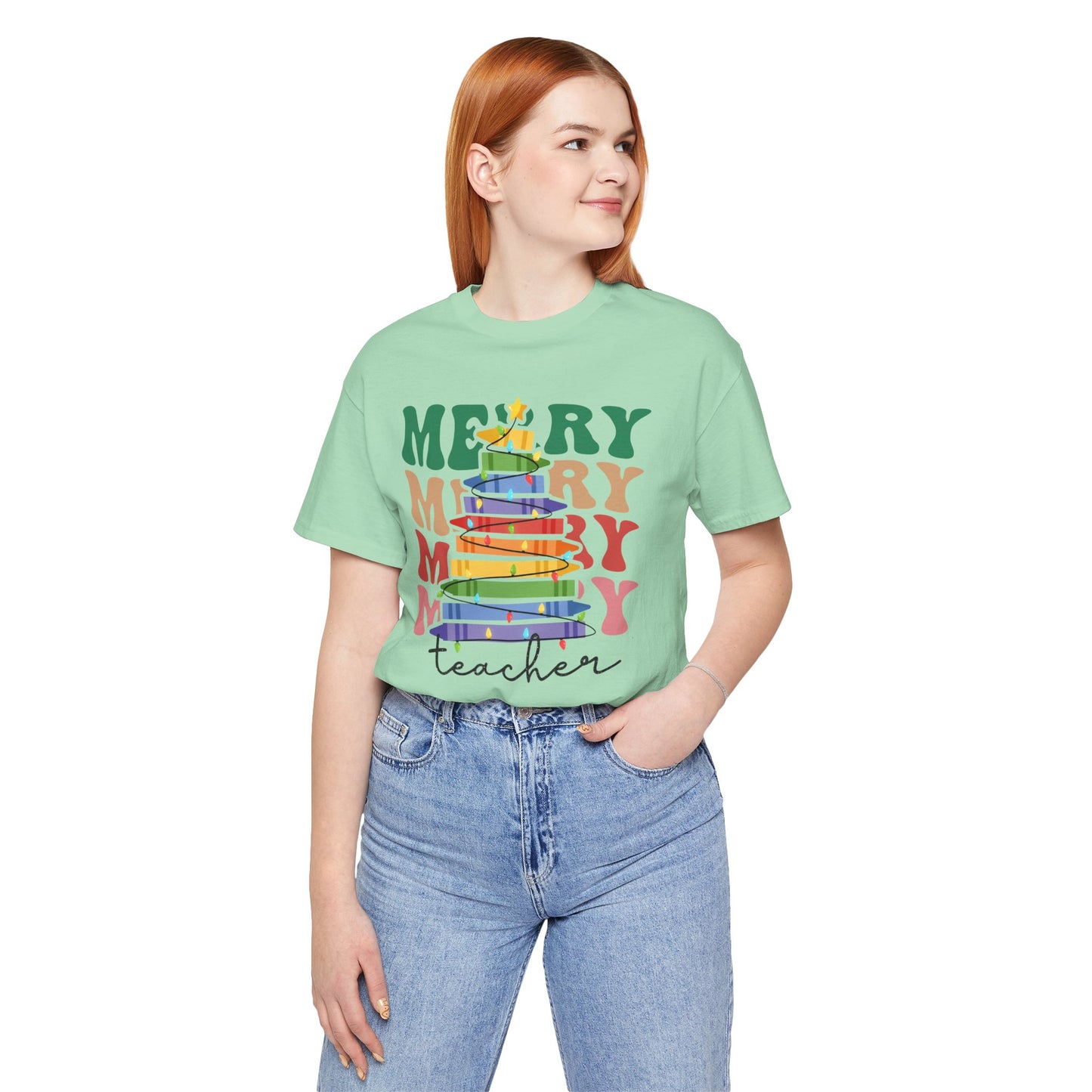 Merry Teacher Short Sleeve Tee - Festive Classroom Apparel