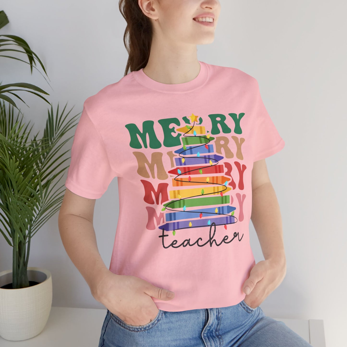 Merry Teacher Short Sleeve Tee - Festive Classroom Apparel