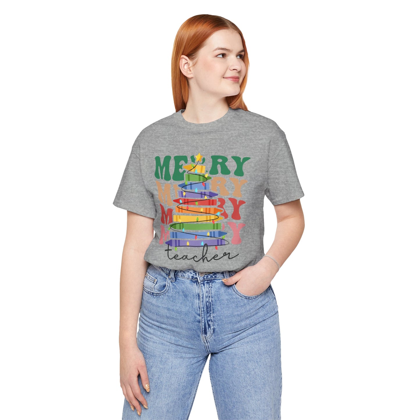 Merry Teacher Short Sleeve Tee - Festive Classroom Apparel