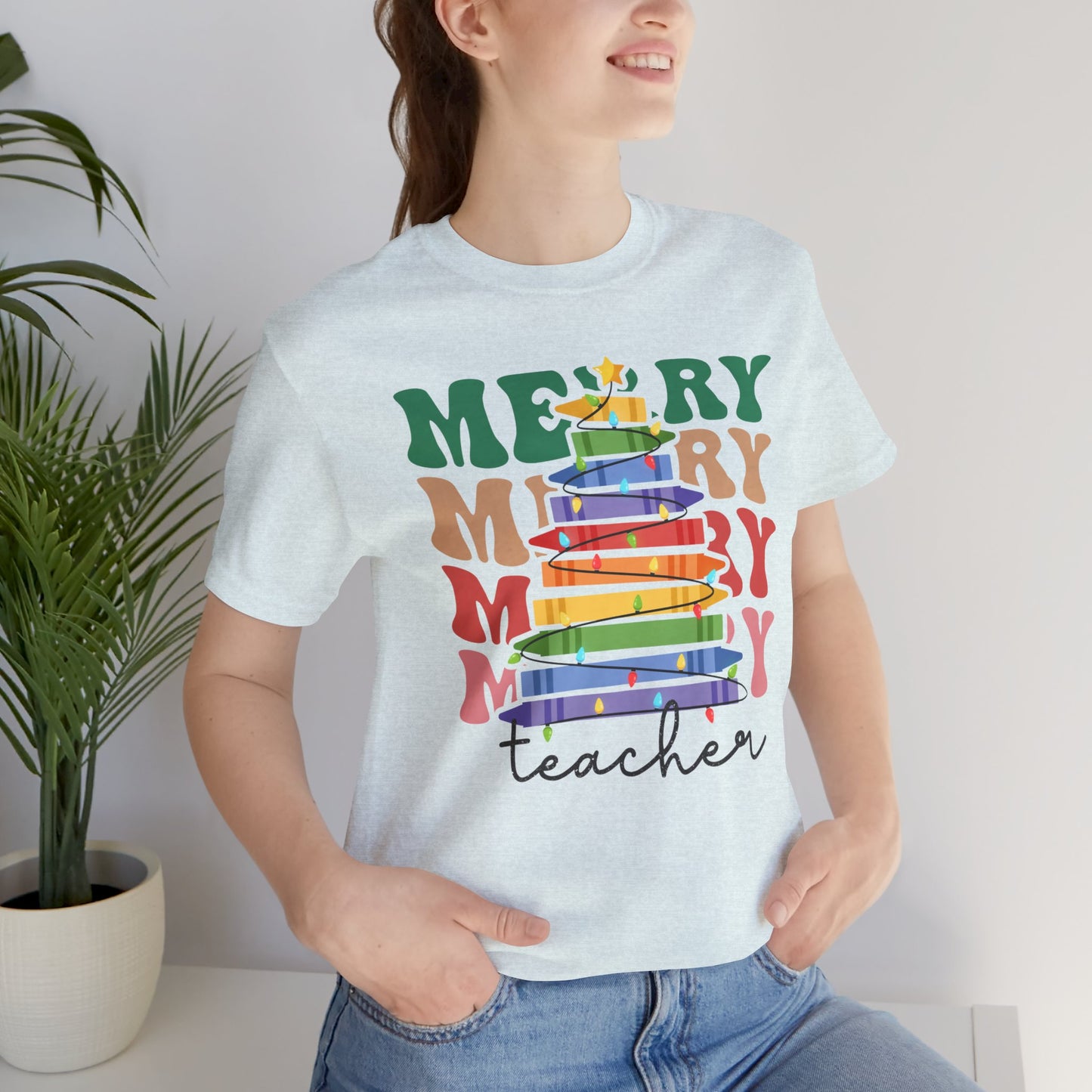 Merry Teacher Short Sleeve Tee - Festive Classroom Apparel