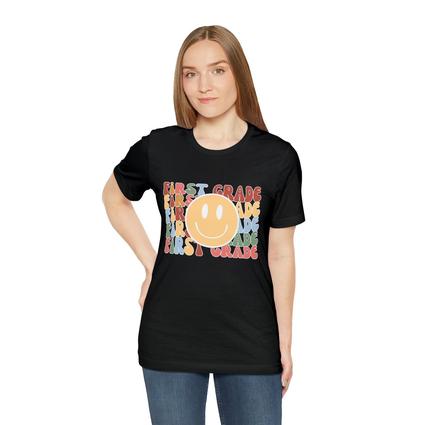 First Grade Smiley Retro Print Unisex Jersey Short Sleeve Tee