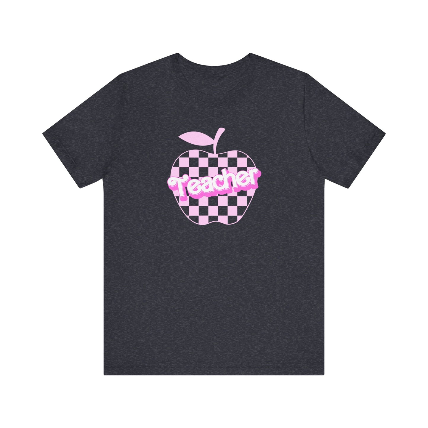 Checkered Apple Teacher Doll Font Tee