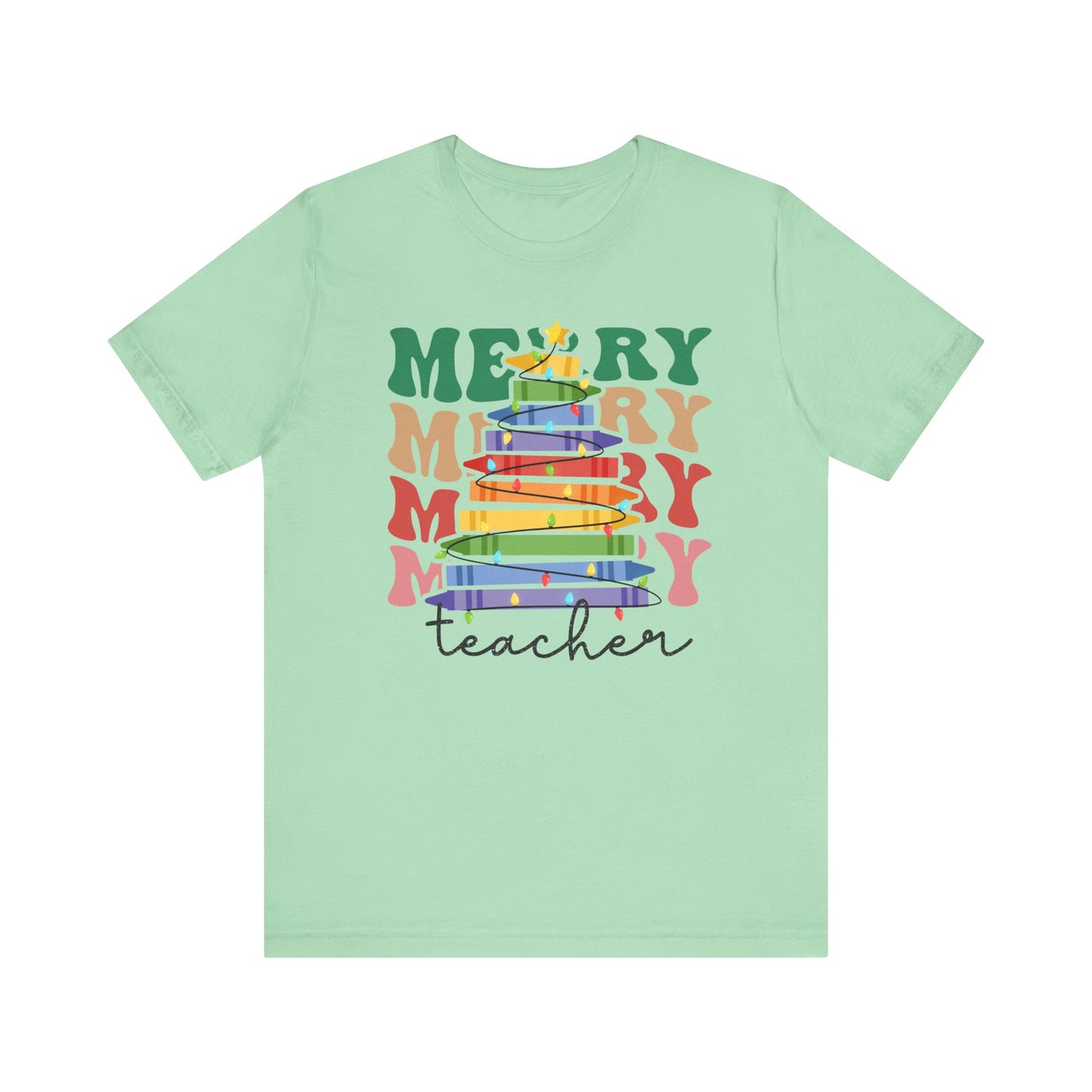 Merry Teacher Short Sleeve Tee - Festive Classroom Apparel