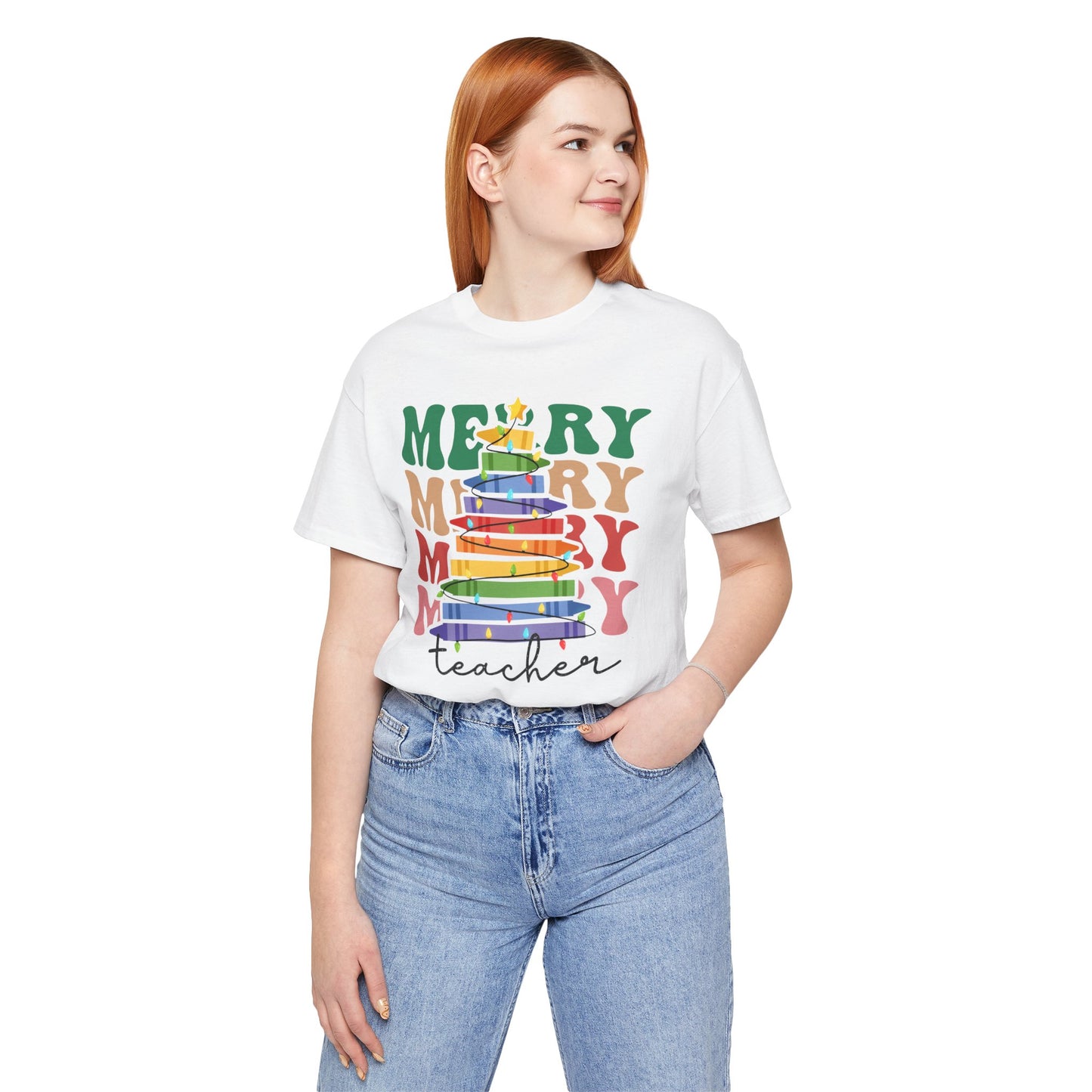 Merry Teacher Short Sleeve Tee - Festive Classroom Apparel