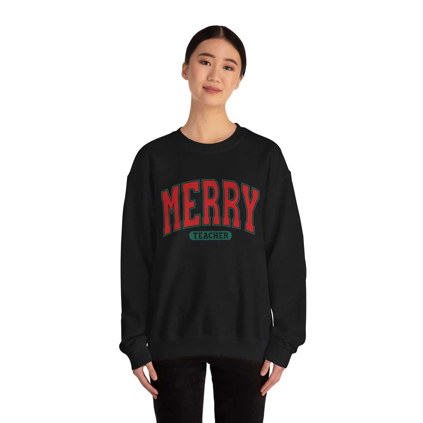 Merry Teacher Sweatshirt - Unisex Heavy Blend™ Crewneck for Holiday Cheer