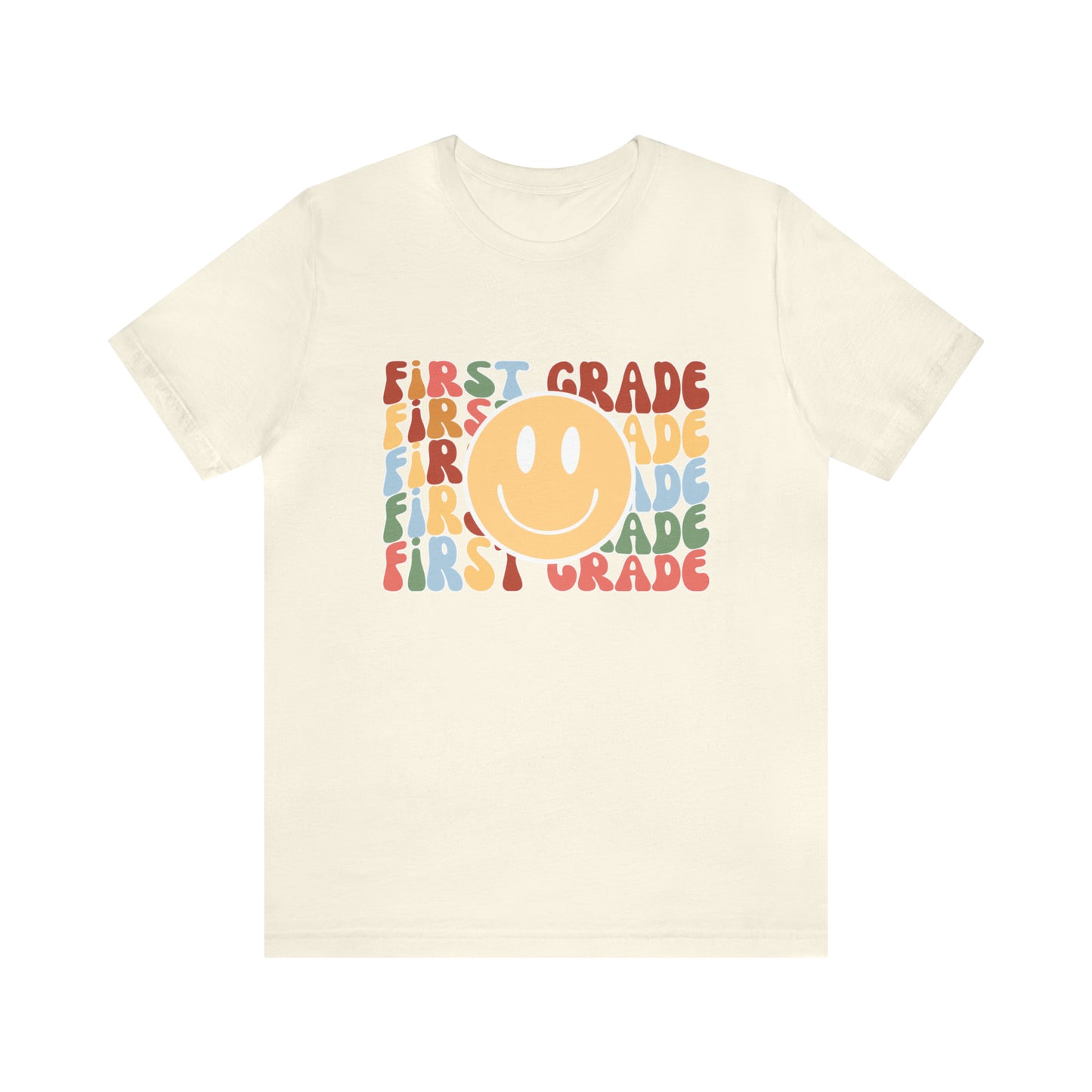 First Grade Smiley Retro Print Unisex Jersey Short Sleeve Tee