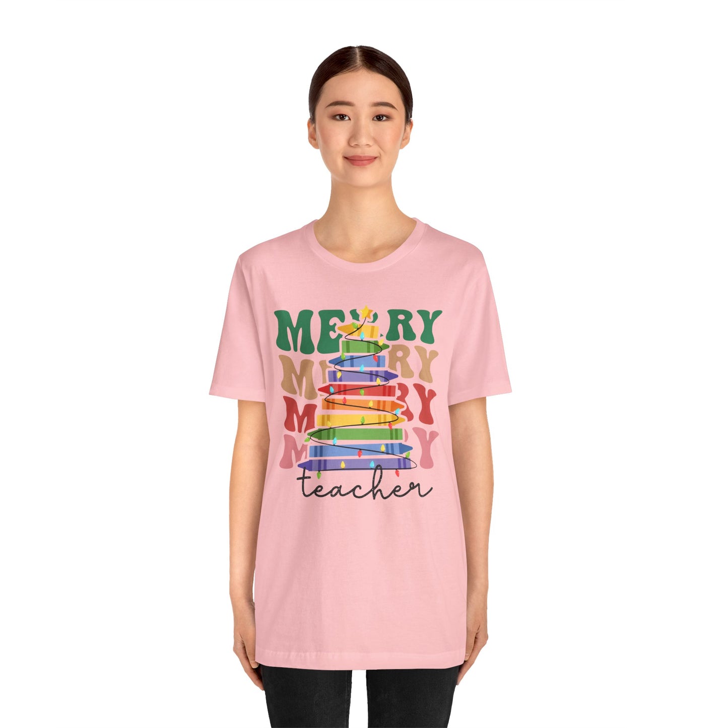 Merry Teacher Short Sleeve Tee - Festive Classroom Apparel