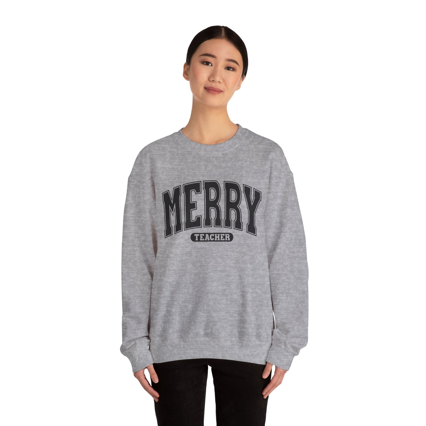 Merry Teacher Black Text Crewneck Sweatshirt