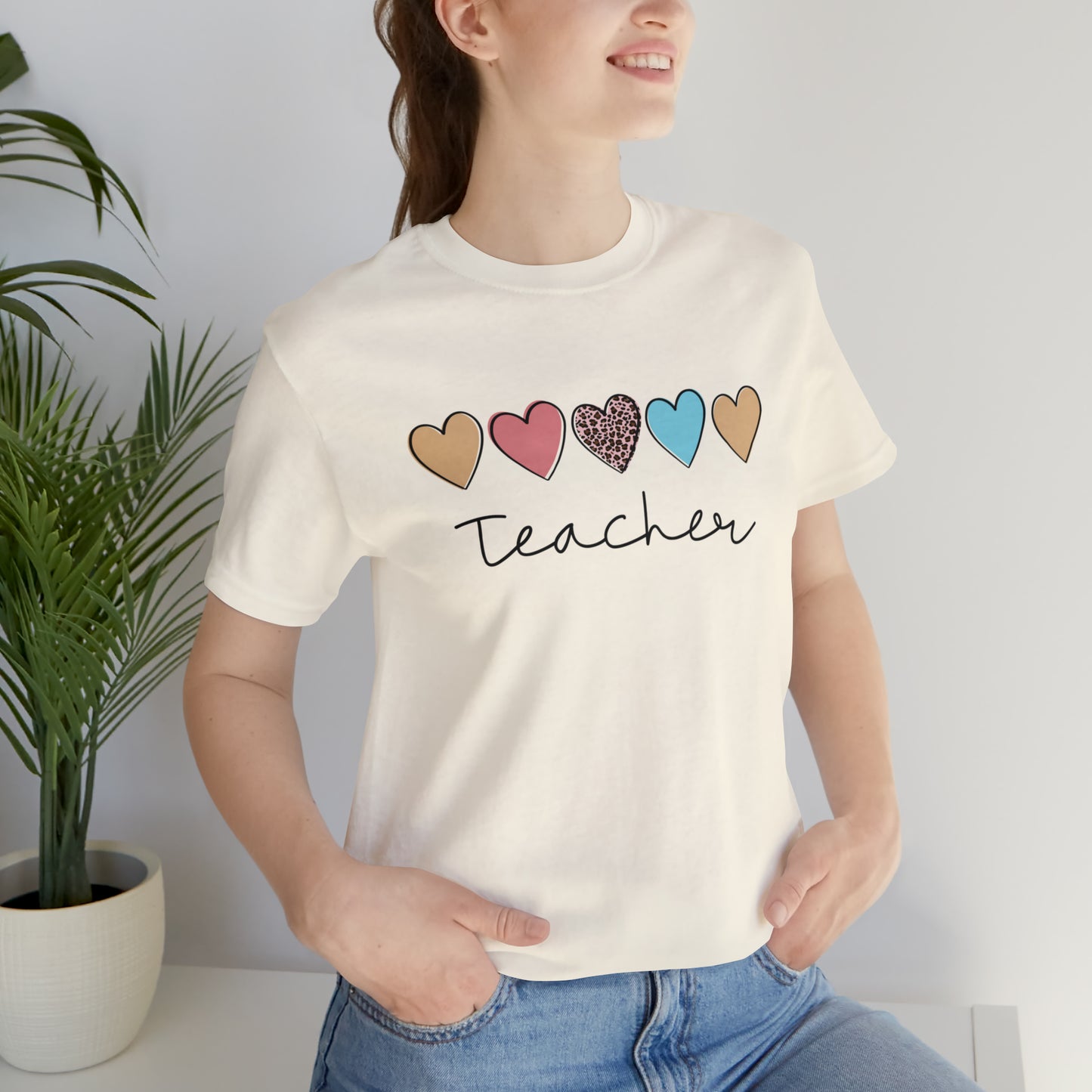 Teacher with Hearts Unisex Jersey Short Sleeve Tee