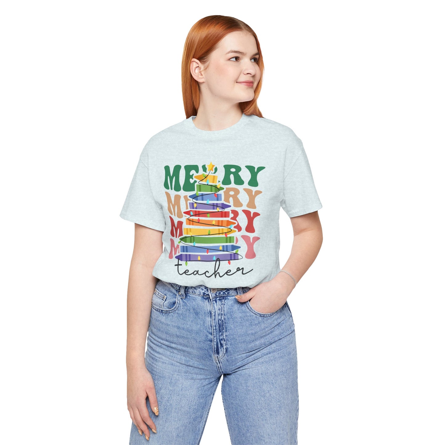 Merry Teacher Short Sleeve Tee - Festive Classroom Apparel