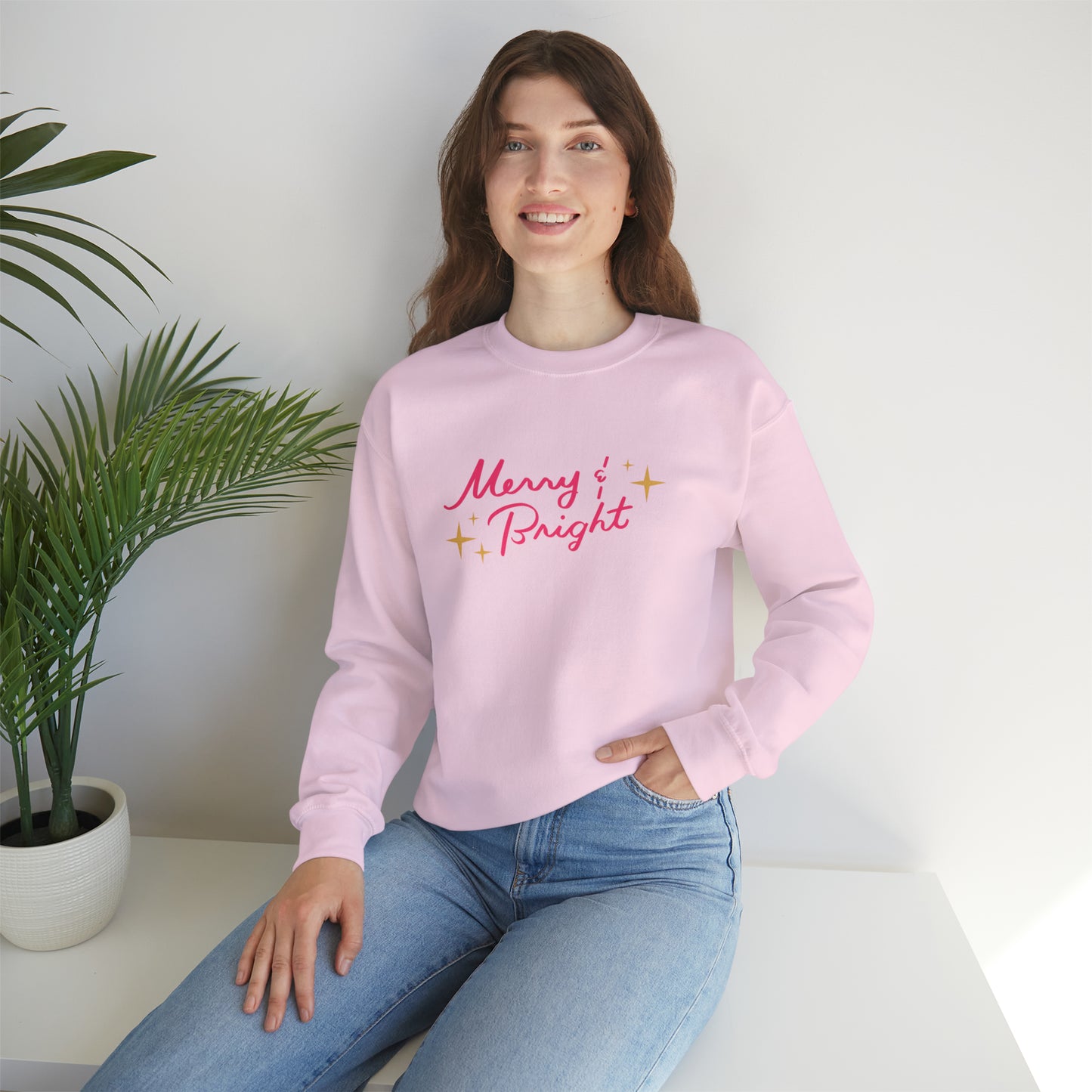 Merry & Bright Pink Unisex Heavy Blend™ Crewneck Sweatshirt