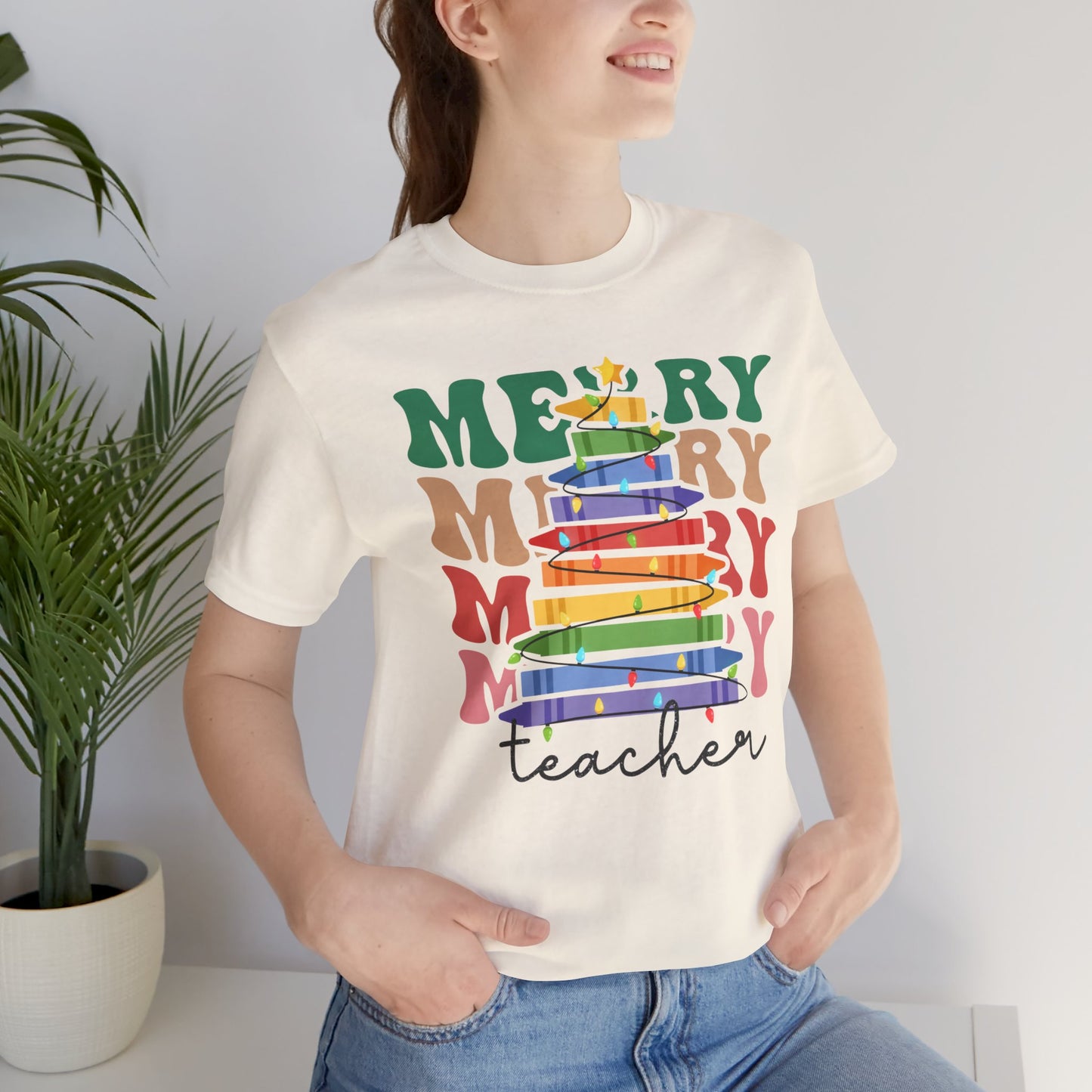 Merry Teacher Short Sleeve Tee - Festive Classroom Apparel