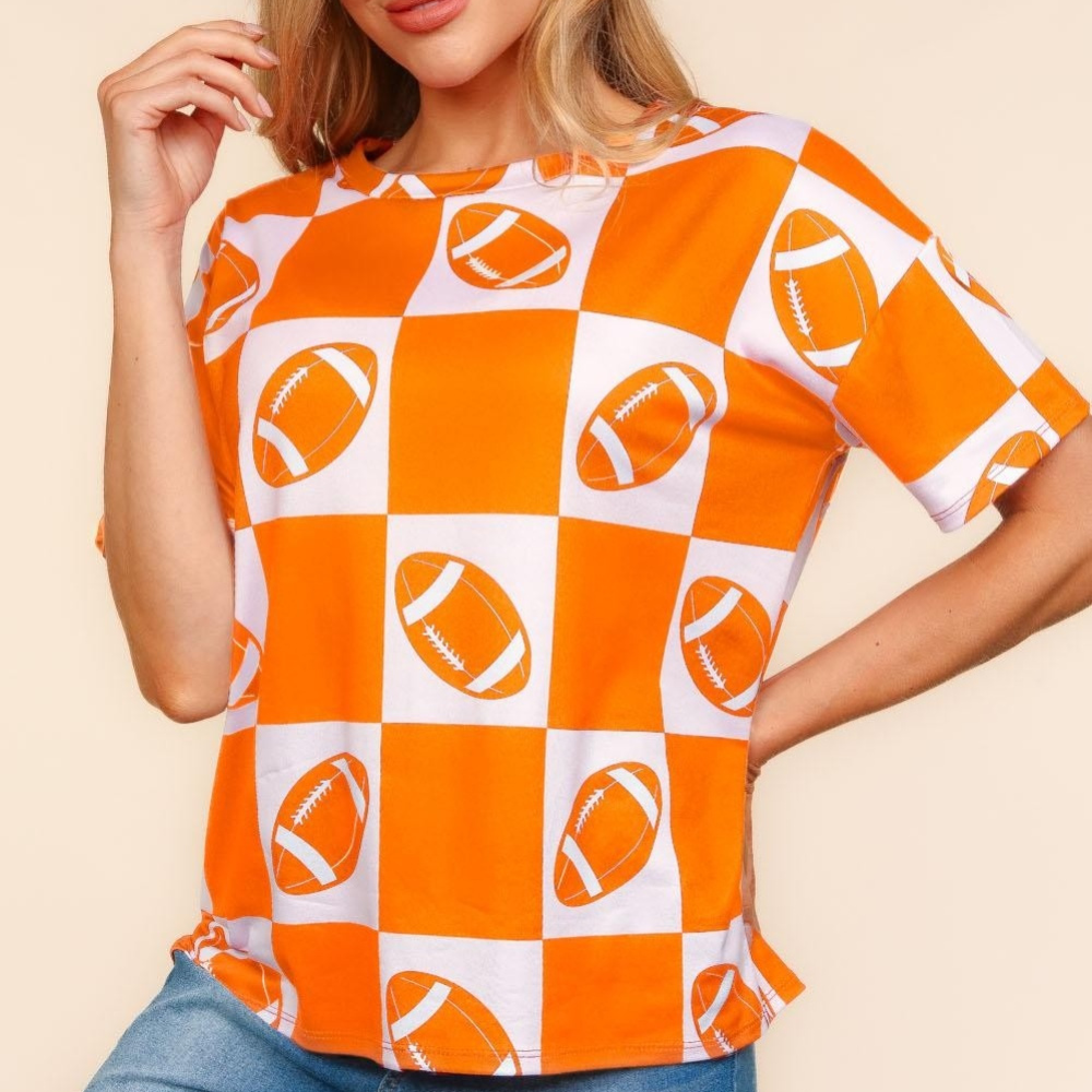 Football Checkered Print Short Sleeve T-Shirt