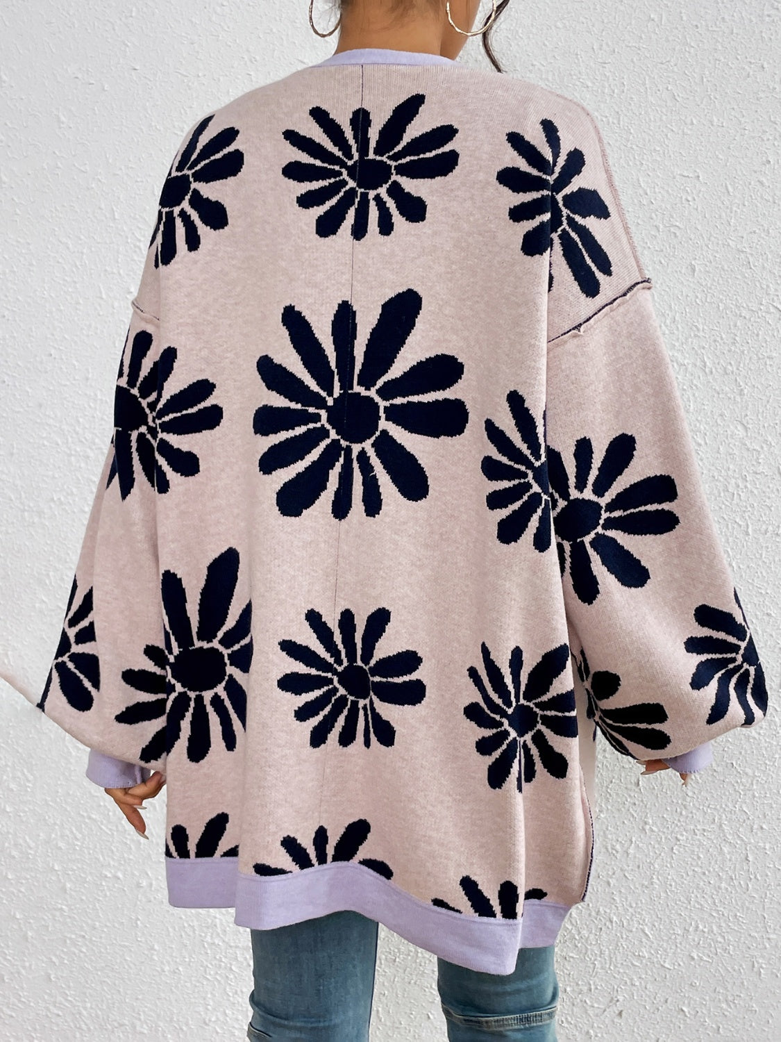 Contrast Floral Long Sleeve Cardigan