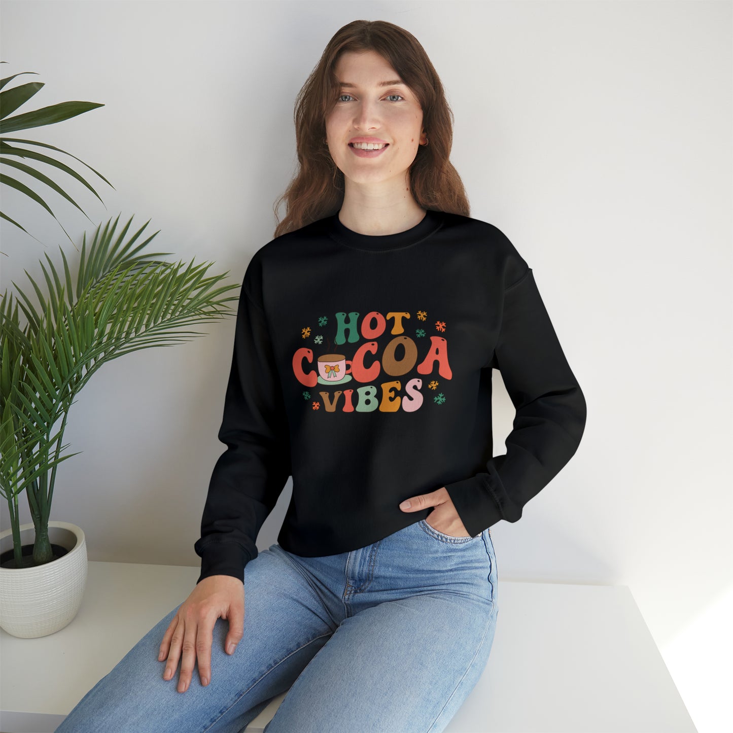 Hot Cocoa Vibes Retro Unisex Heavy Blend™ Crewneck Sweatshirt