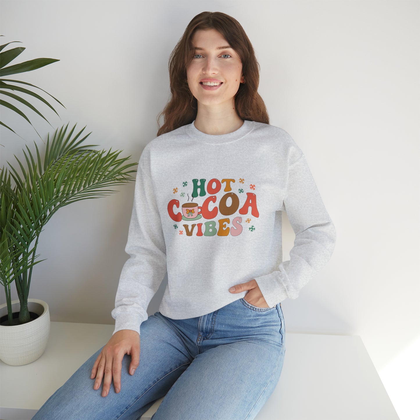 Hot Cocoa Vibes Retro Unisex Heavy Blend™ Crewneck Sweatshirt