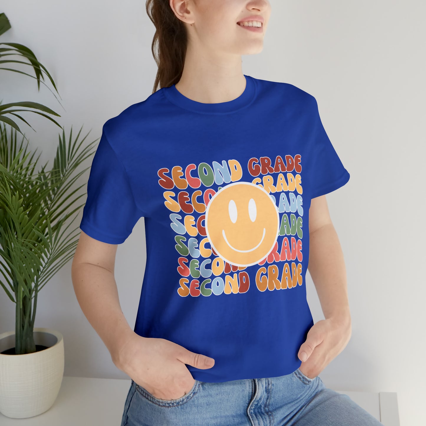 Second Grade Smiley Retro Print Unisex Jersey Short Sleeve Tee