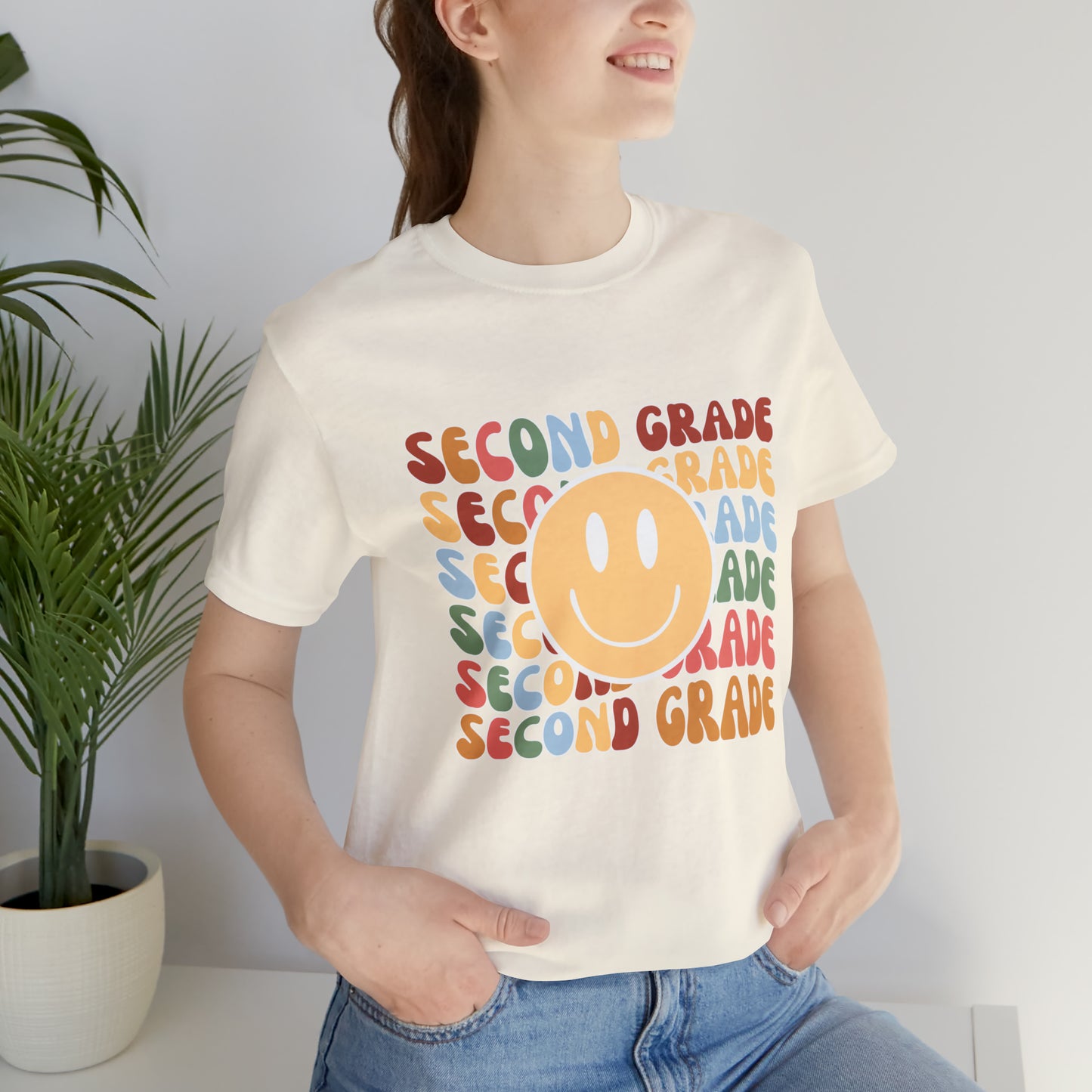 Second Grade Smiley Retro Print Unisex Jersey Short Sleeve Tee