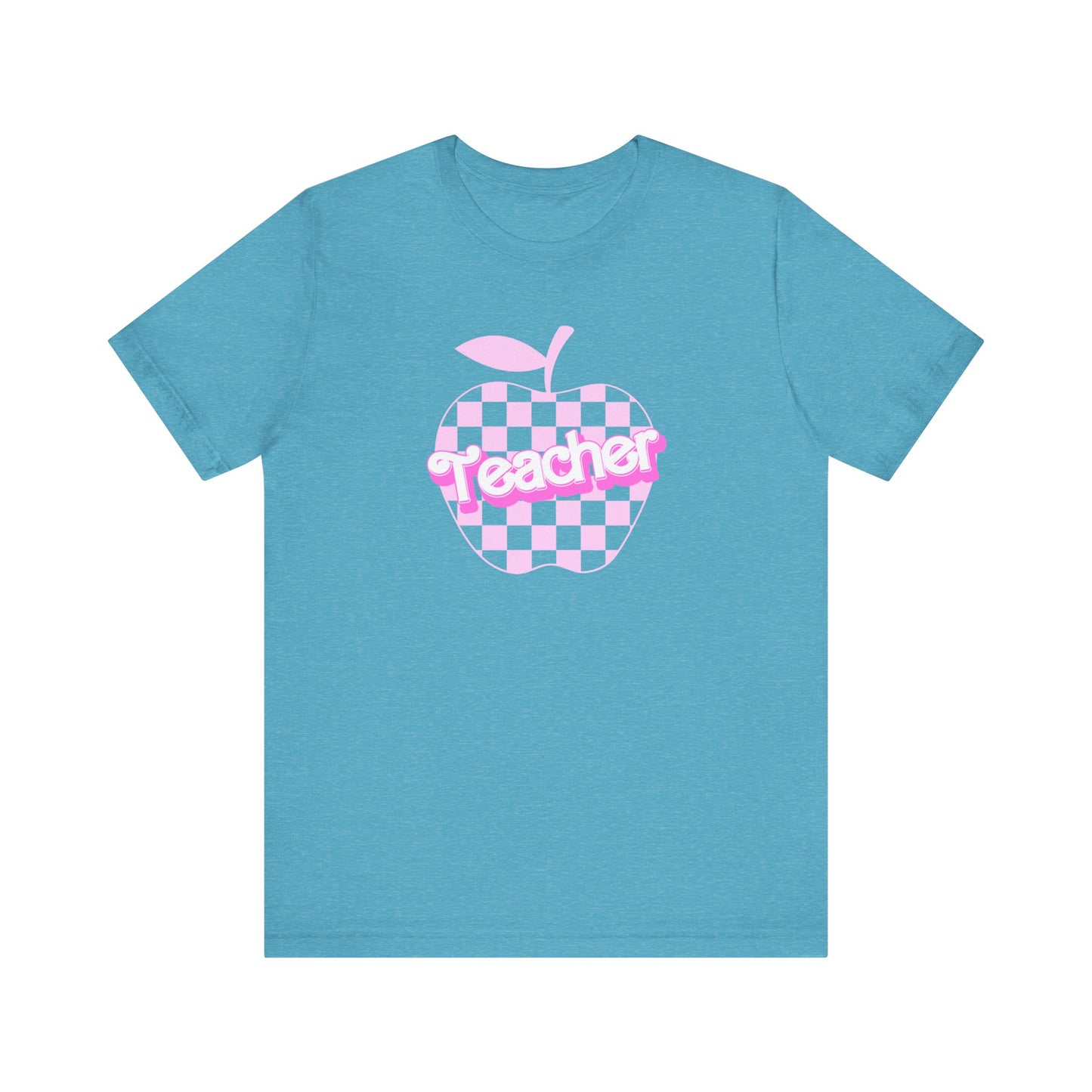 Checkered Apple Teacher Doll Font Tee