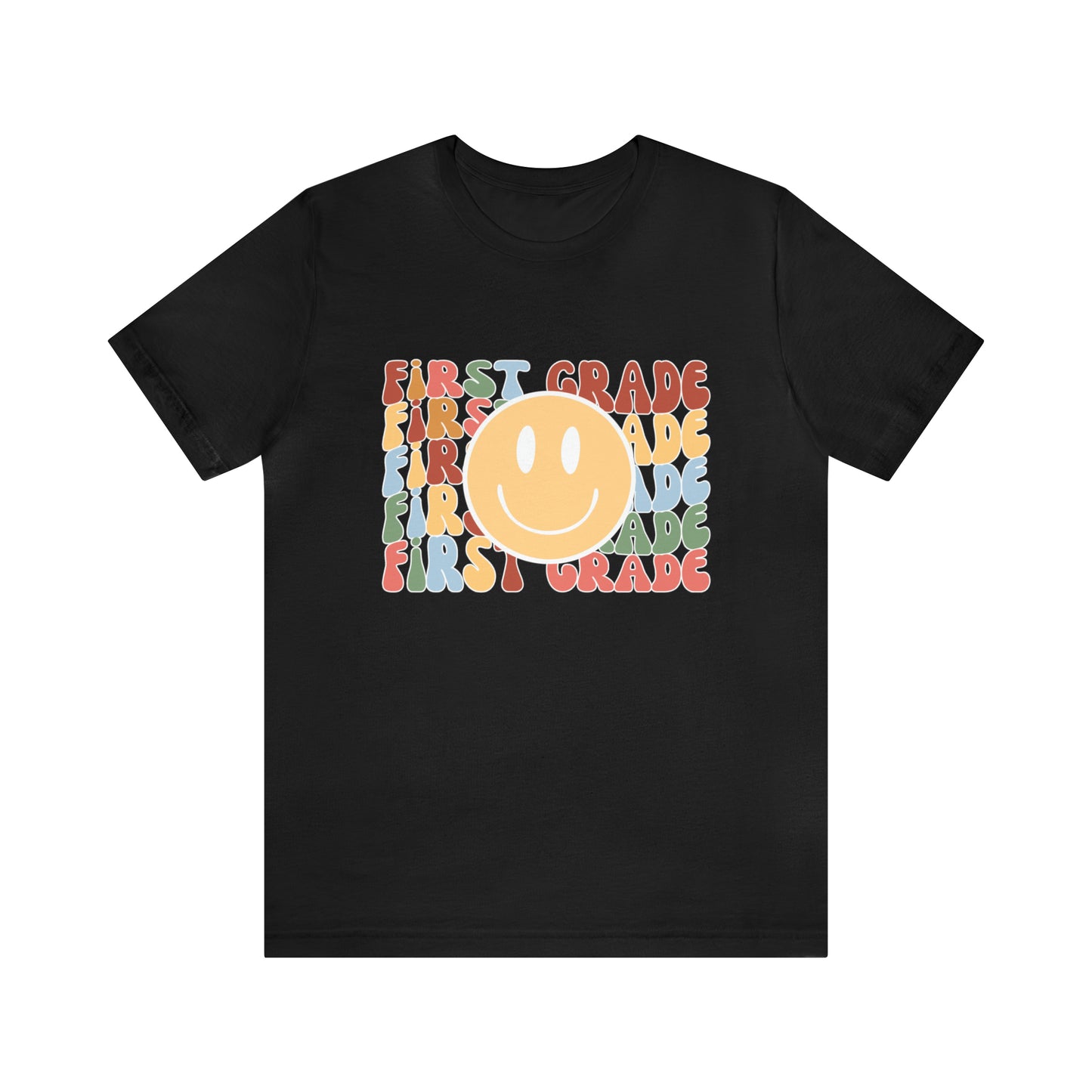 First Grade Smiley Retro Print Unisex Jersey Short Sleeve Tee