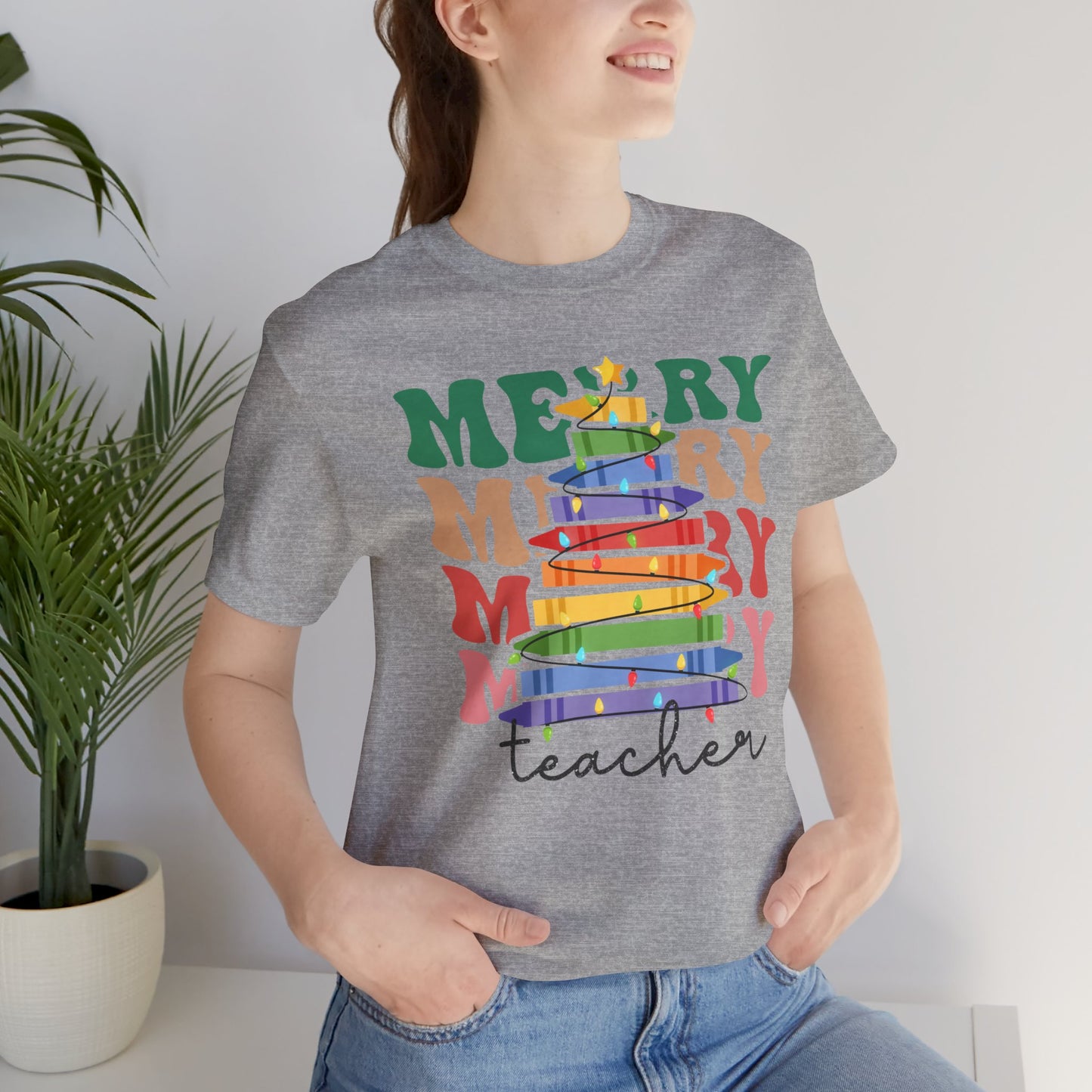 Merry Teacher Short Sleeve Tee - Festive Classroom Apparel