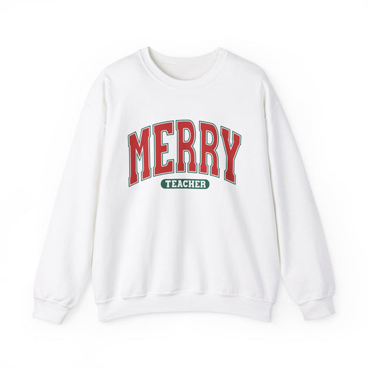 Merry Teacher Sweatshirt - Unisex Heavy Blend™ Crewneck for Holiday Cheer