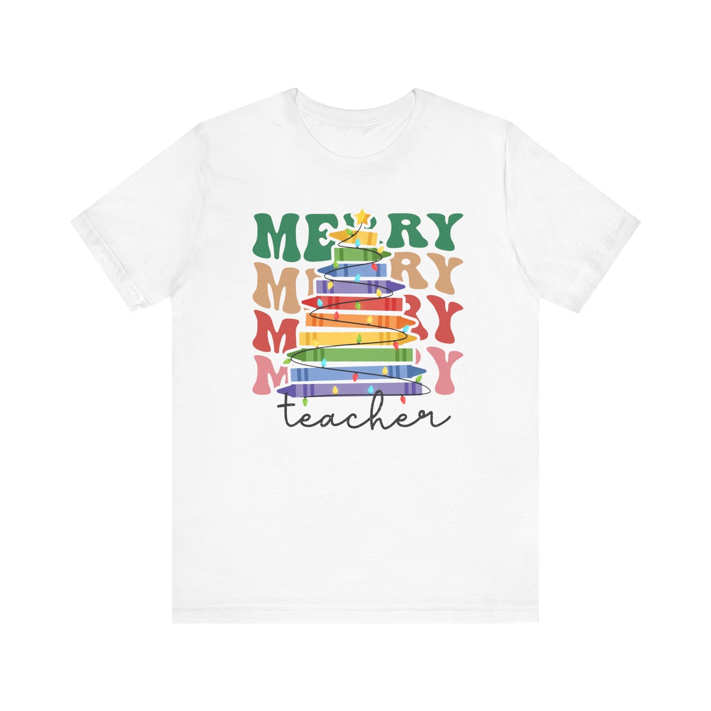 Merry Teacher Short Sleeve Tee - Festive Classroom Apparel