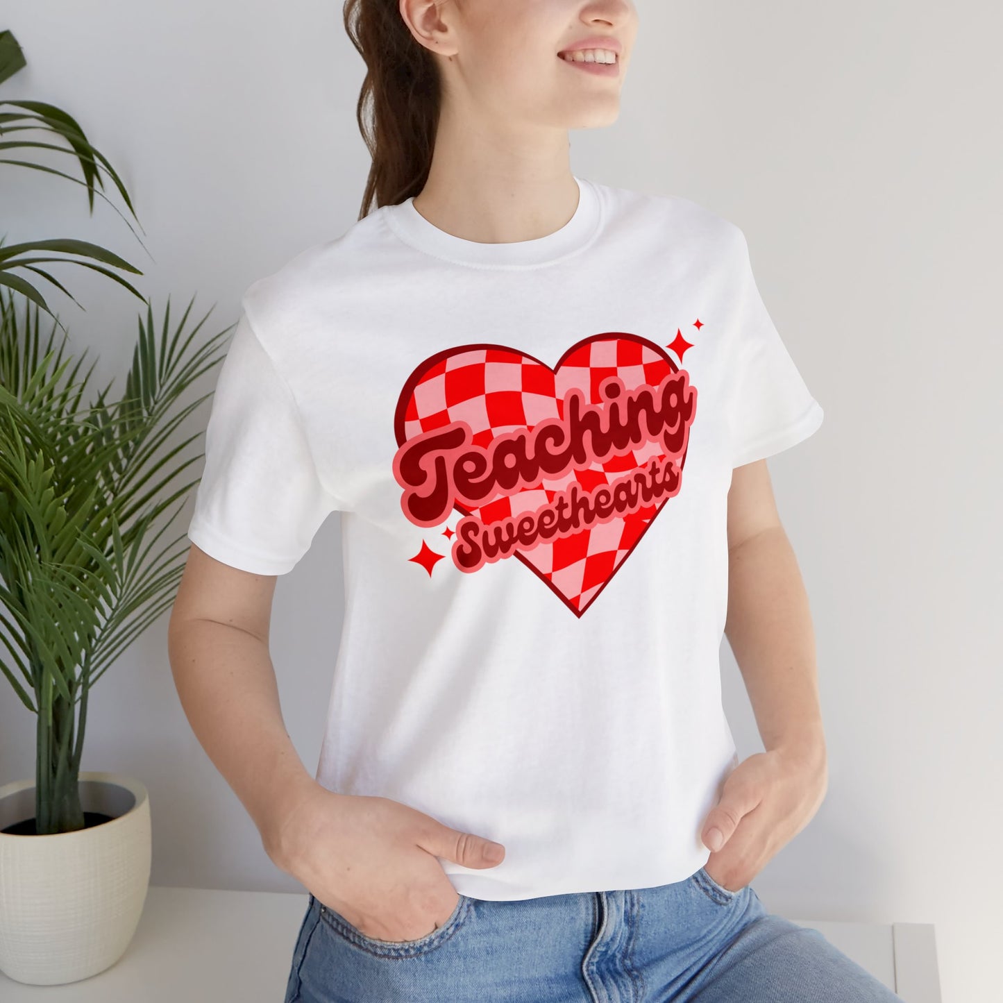 Teaching Sweethearts Retro Checkered Unisex Jersey Short Sleeve Tee