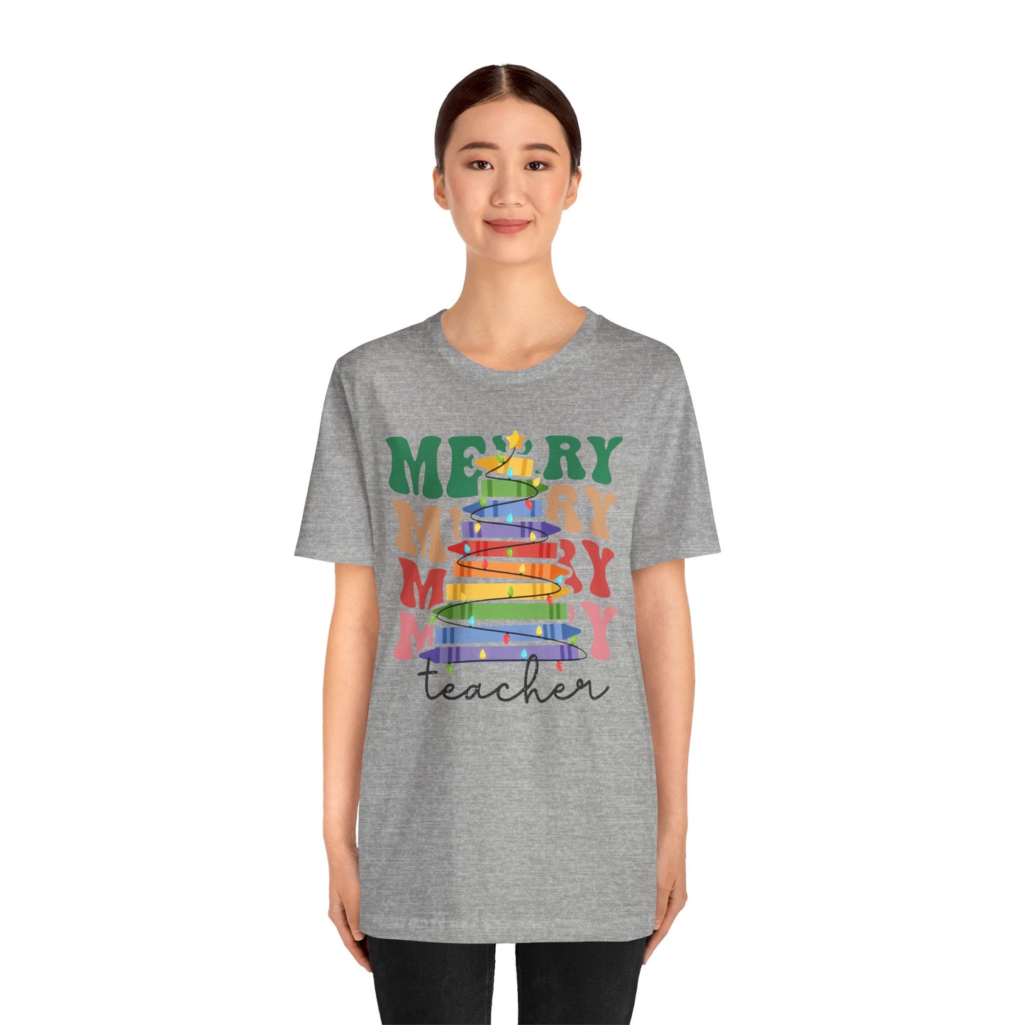 Merry Teacher Short Sleeve Tee - Festive Classroom Apparel