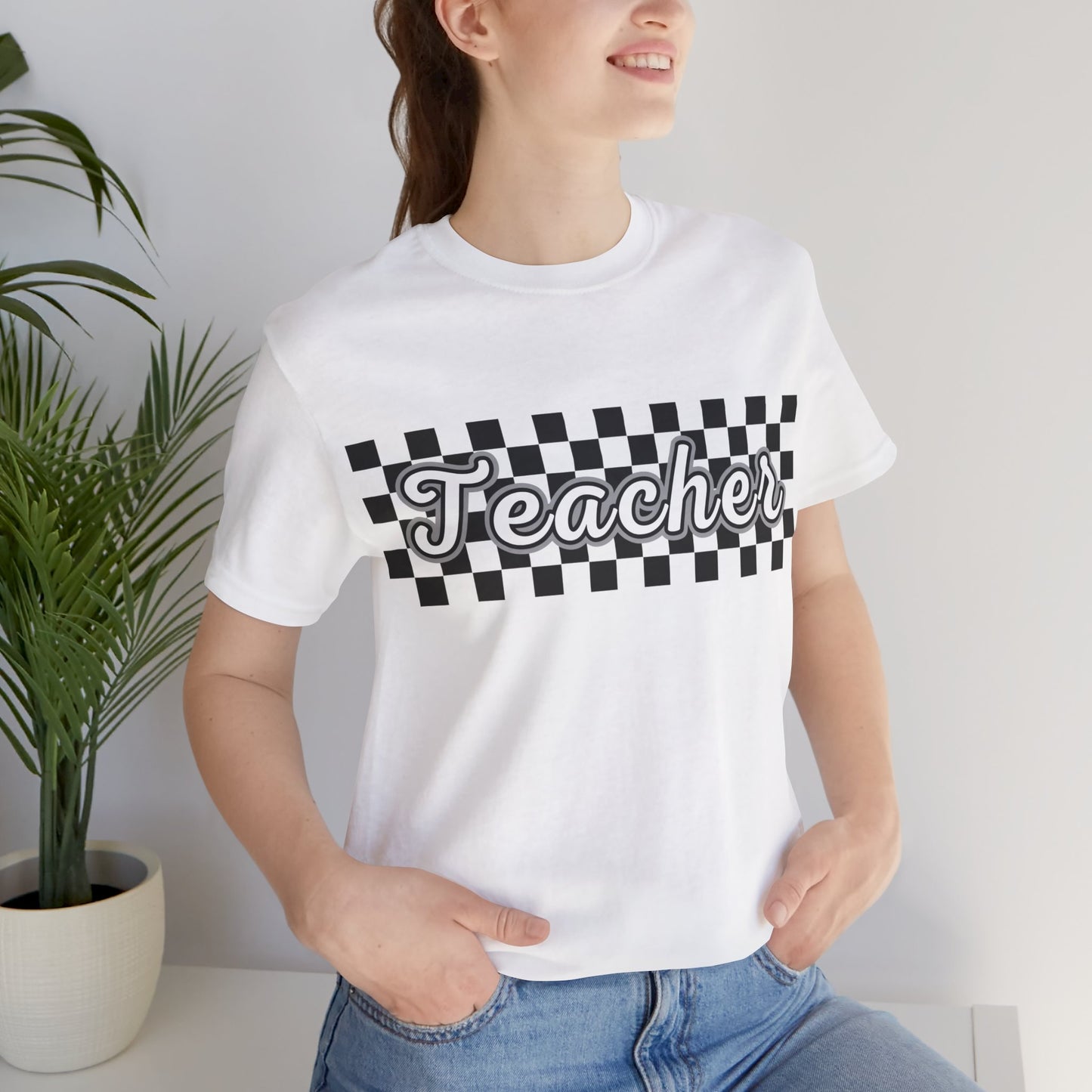 Checkered Teacher Cursive Tee