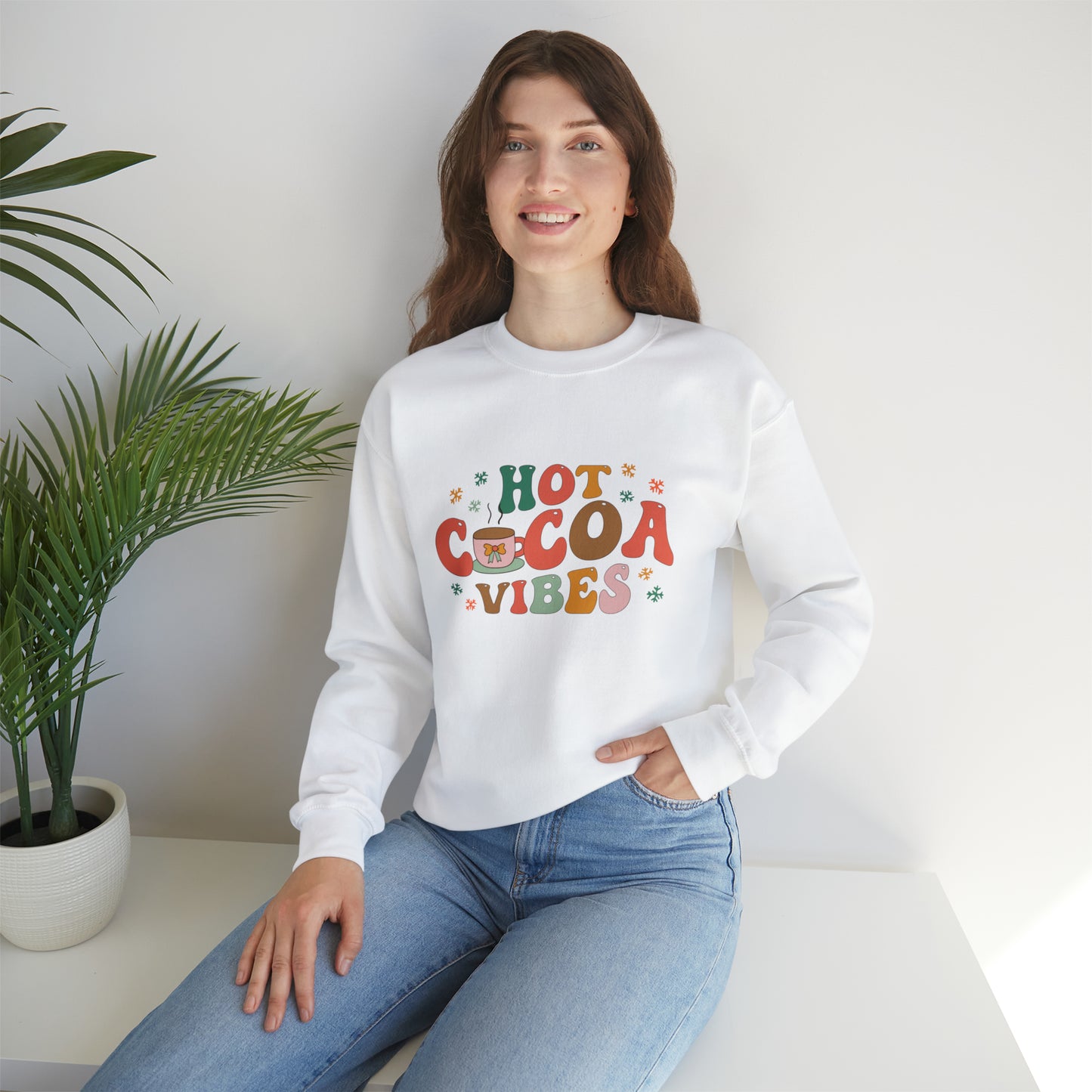 Hot Cocoa Vibes Retro Unisex Heavy Blend™ Crewneck Sweatshirt