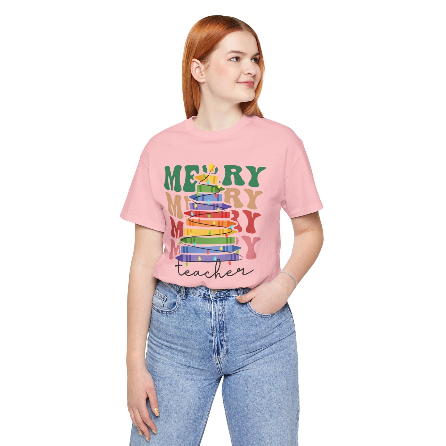 Merry Teacher Short Sleeve Tee - Festive Classroom Apparel