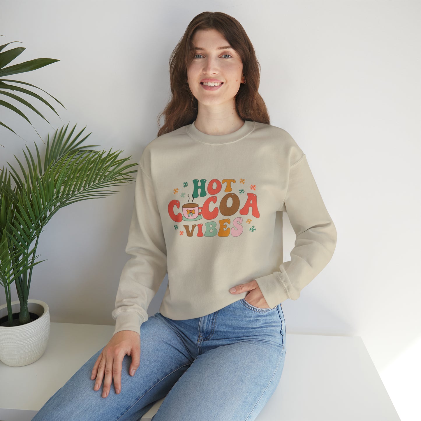 Hot Cocoa Vibes Retro Unisex Heavy Blend™ Crewneck Sweatshirt