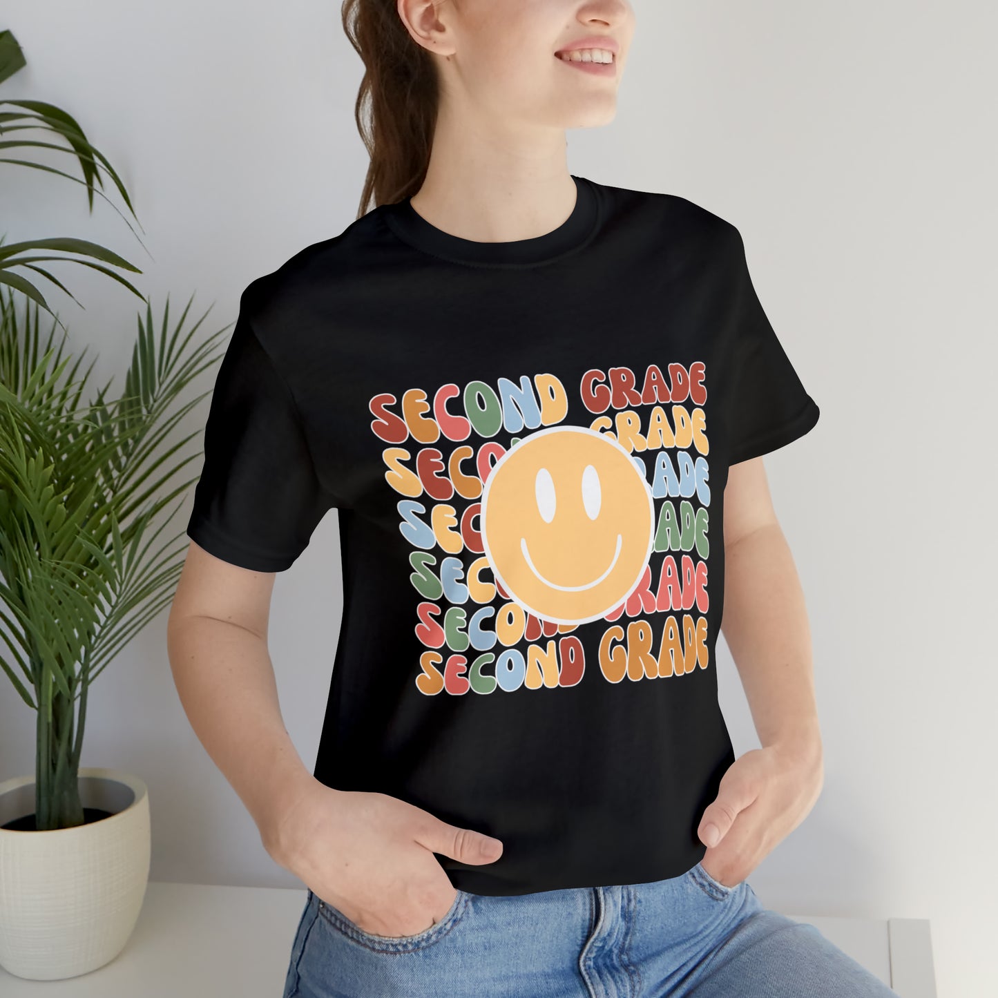 Second Grade Smiley Retro Print Unisex Jersey Short Sleeve Tee