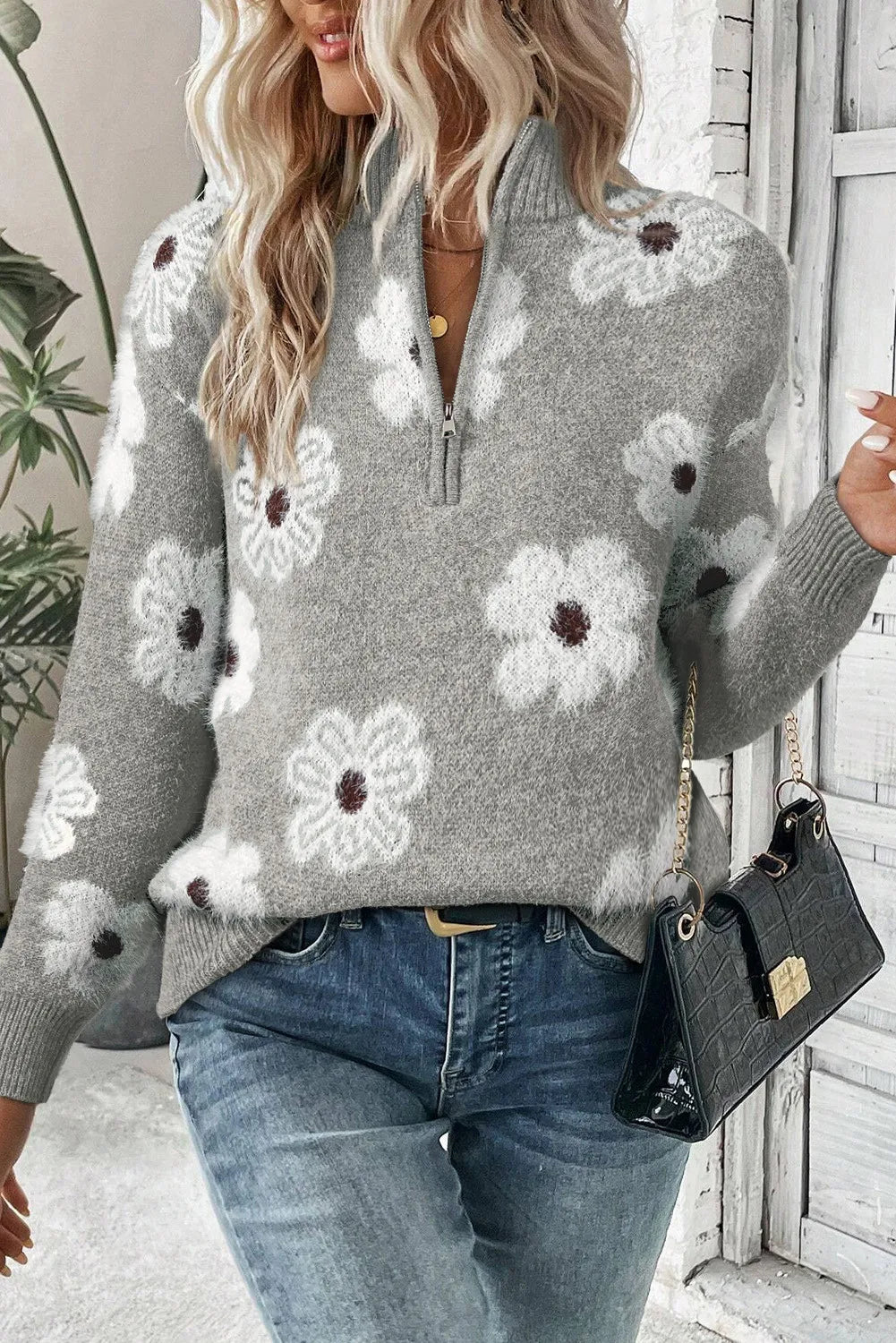 Flowers Forever Half Zip Sweater