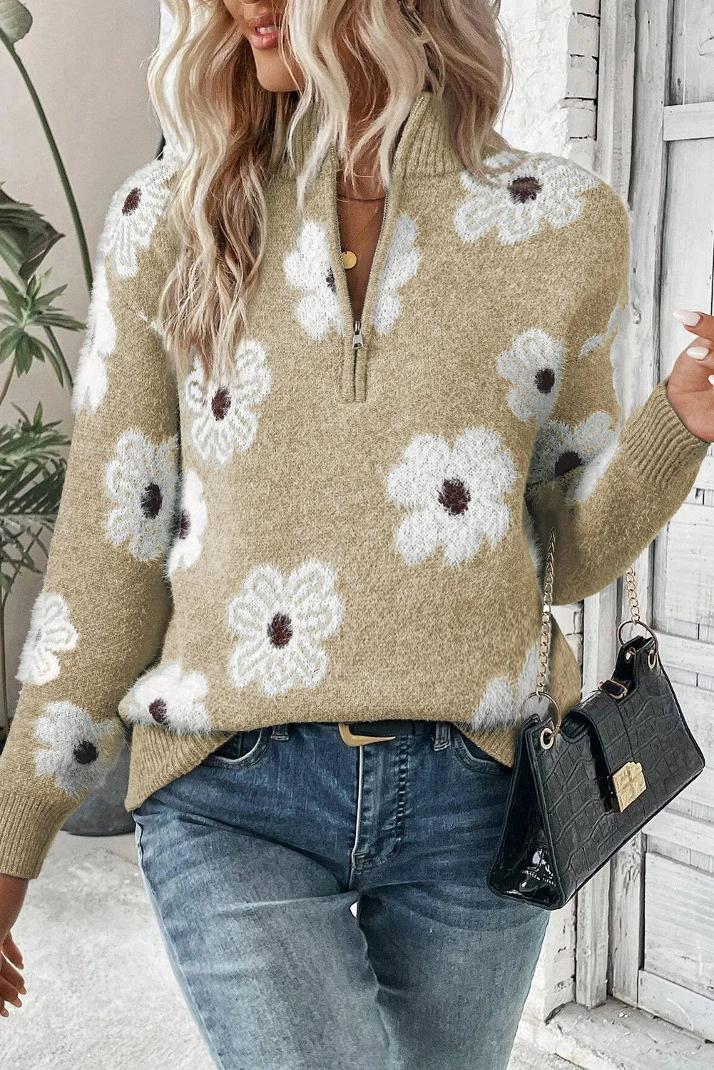 Flowers Forever Half Zip Sweater