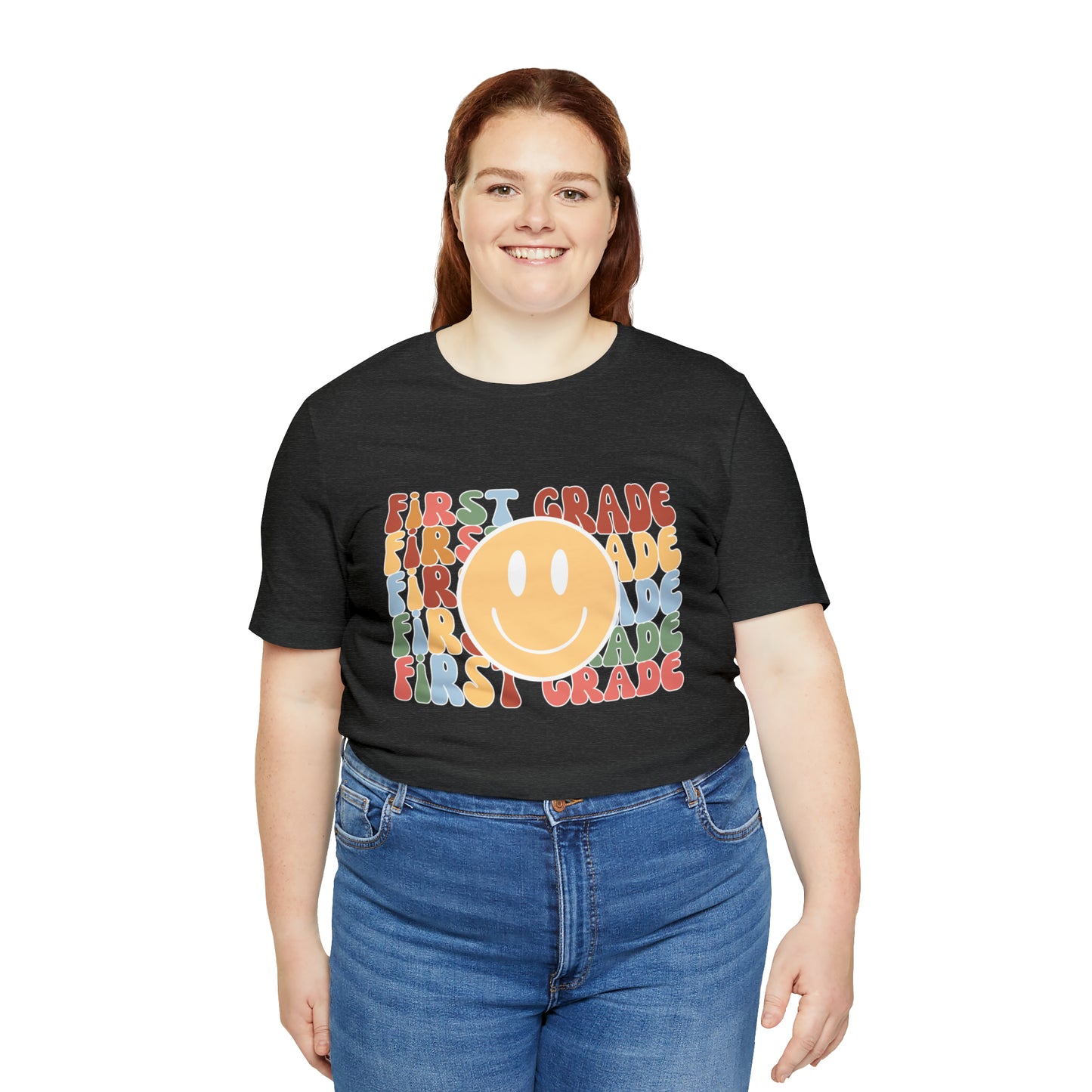 First Grade Smiley Retro Print Unisex Jersey Short Sleeve Tee