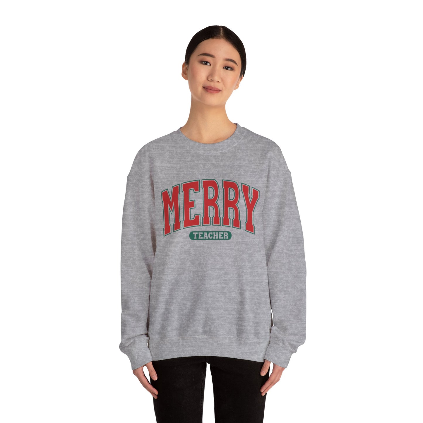 Merry Teacher Sweatshirt - Unisex Heavy Blend™ Crewneck for Holiday Cheer